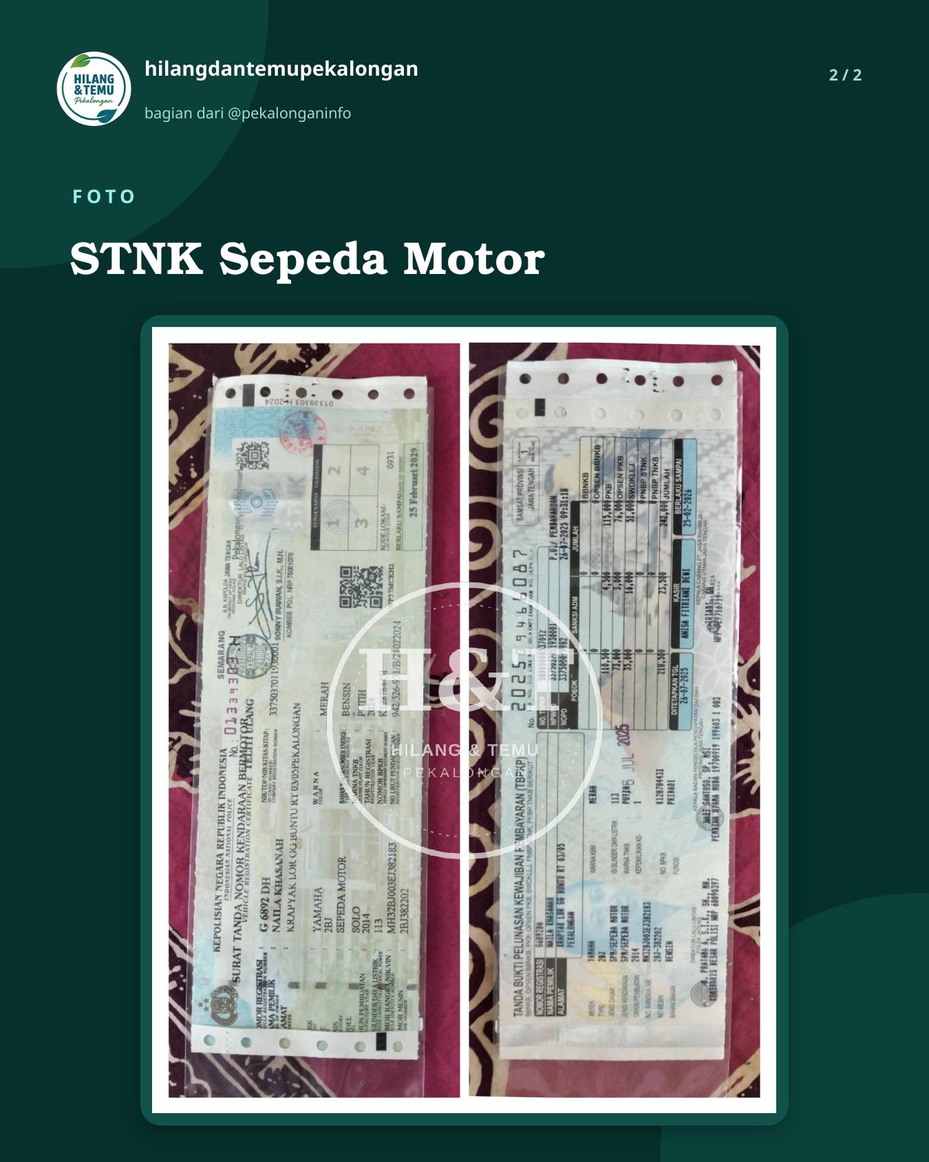Slide 2 laporan STNK Sepeda Motor