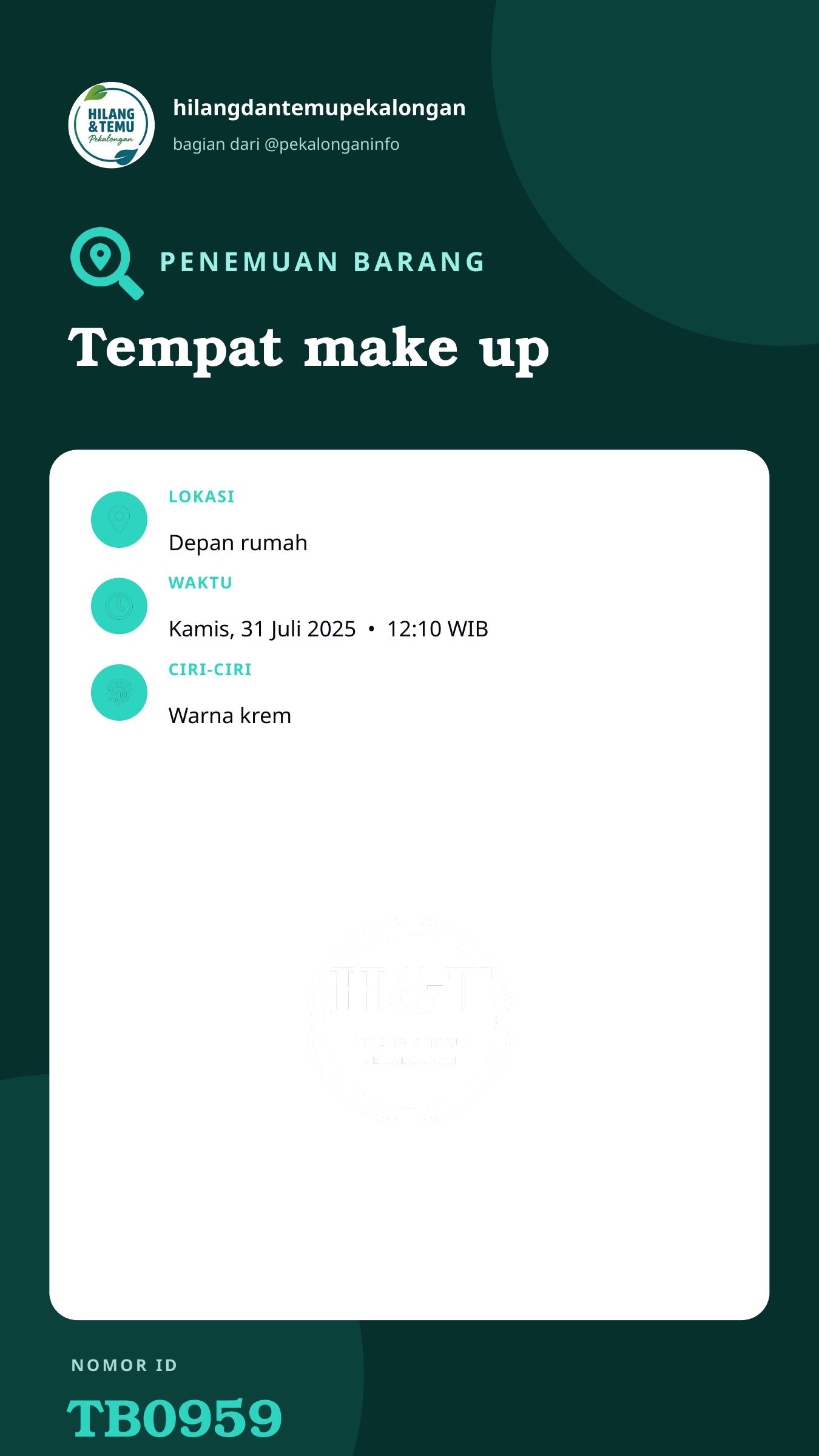 Story 9:16 laporan Tempat make up