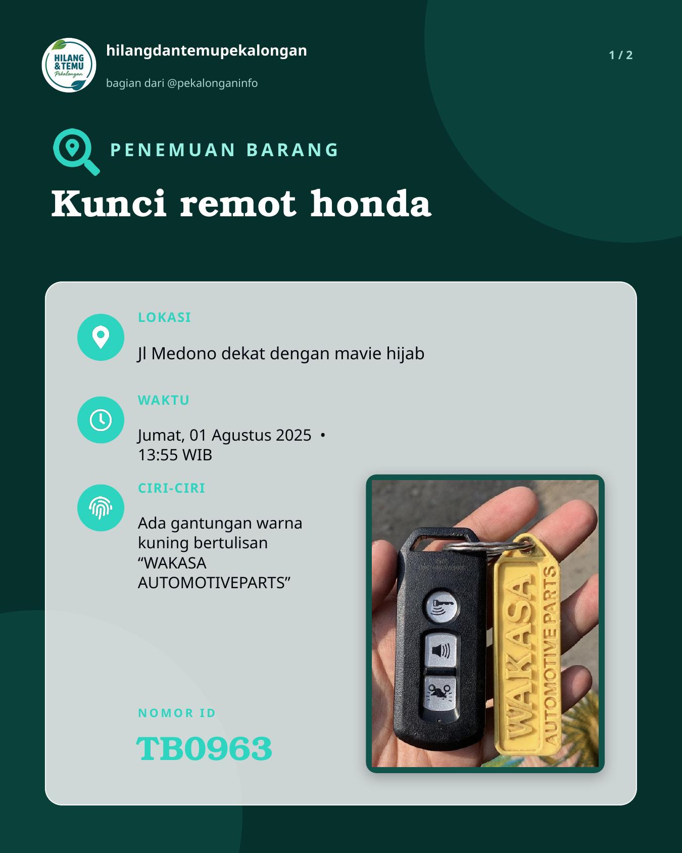 Slide 1 laporan Kunci remot honda