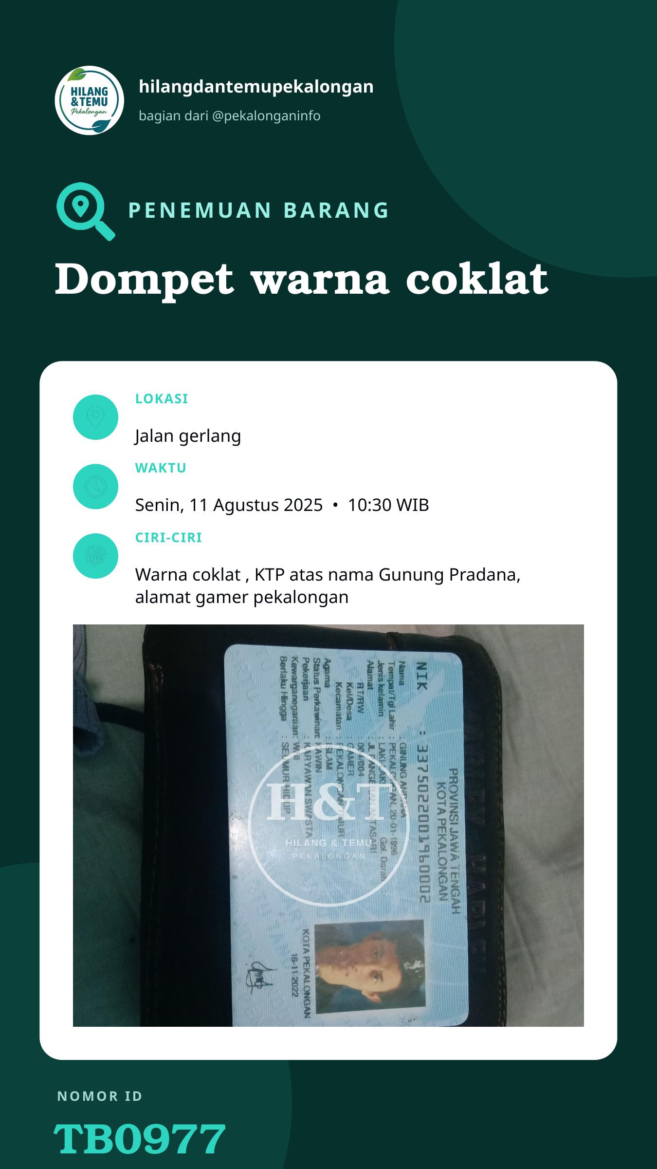 Story 9:16 laporan Dompet warna coklat