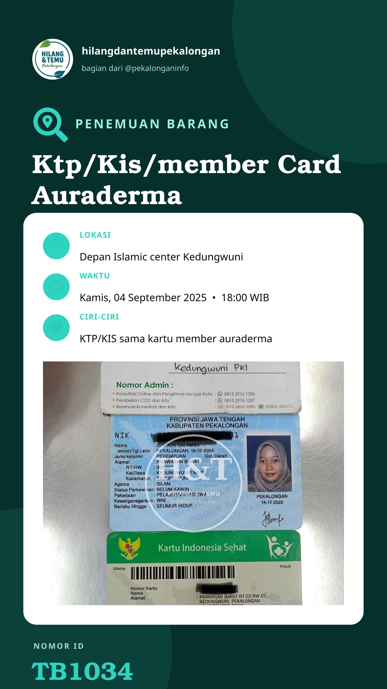 Story 9:16 laporan Ktp/Kis/member Card Auraderma skin care Pekalongan