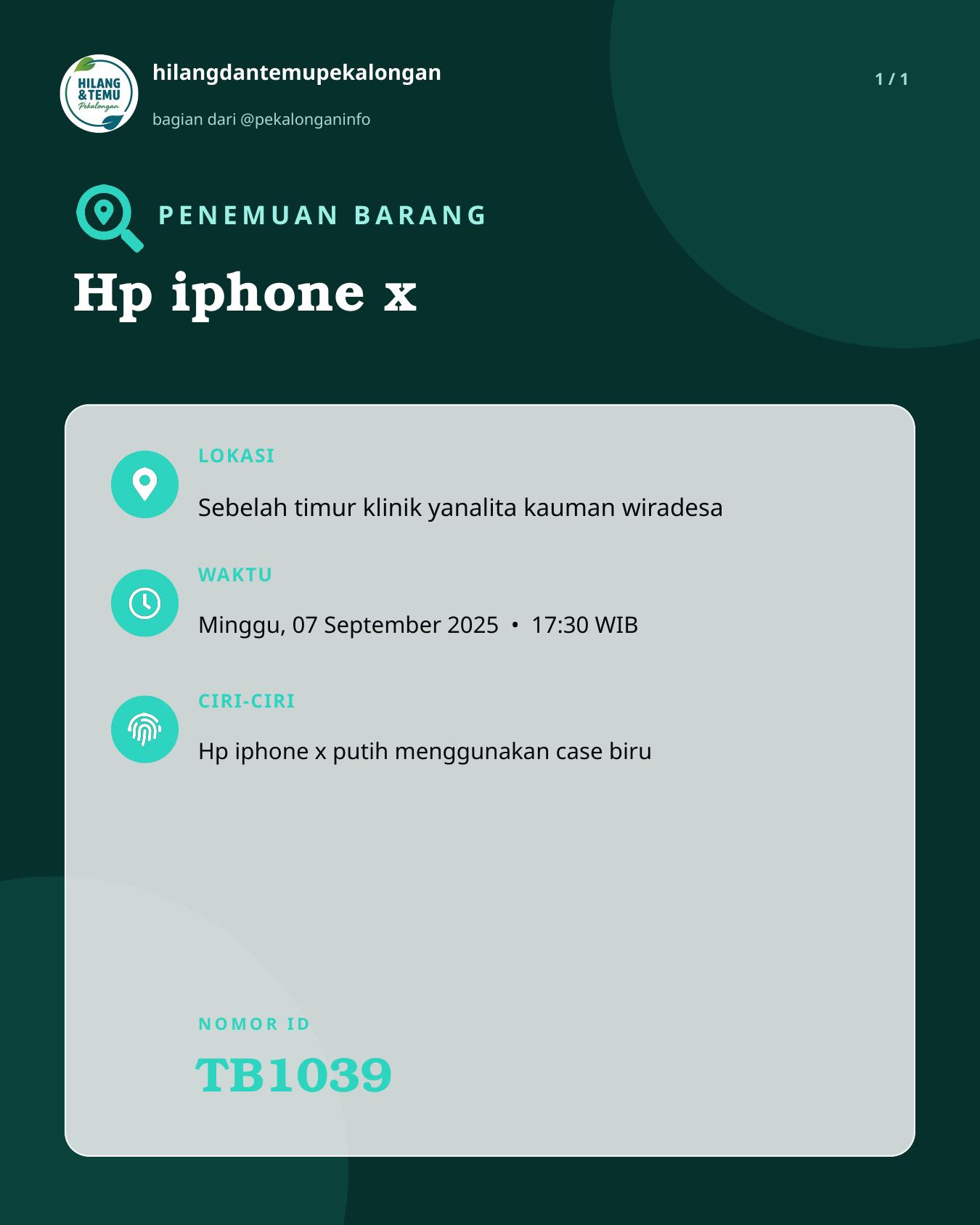 Slide laporan Hp iphone x (TB1039)