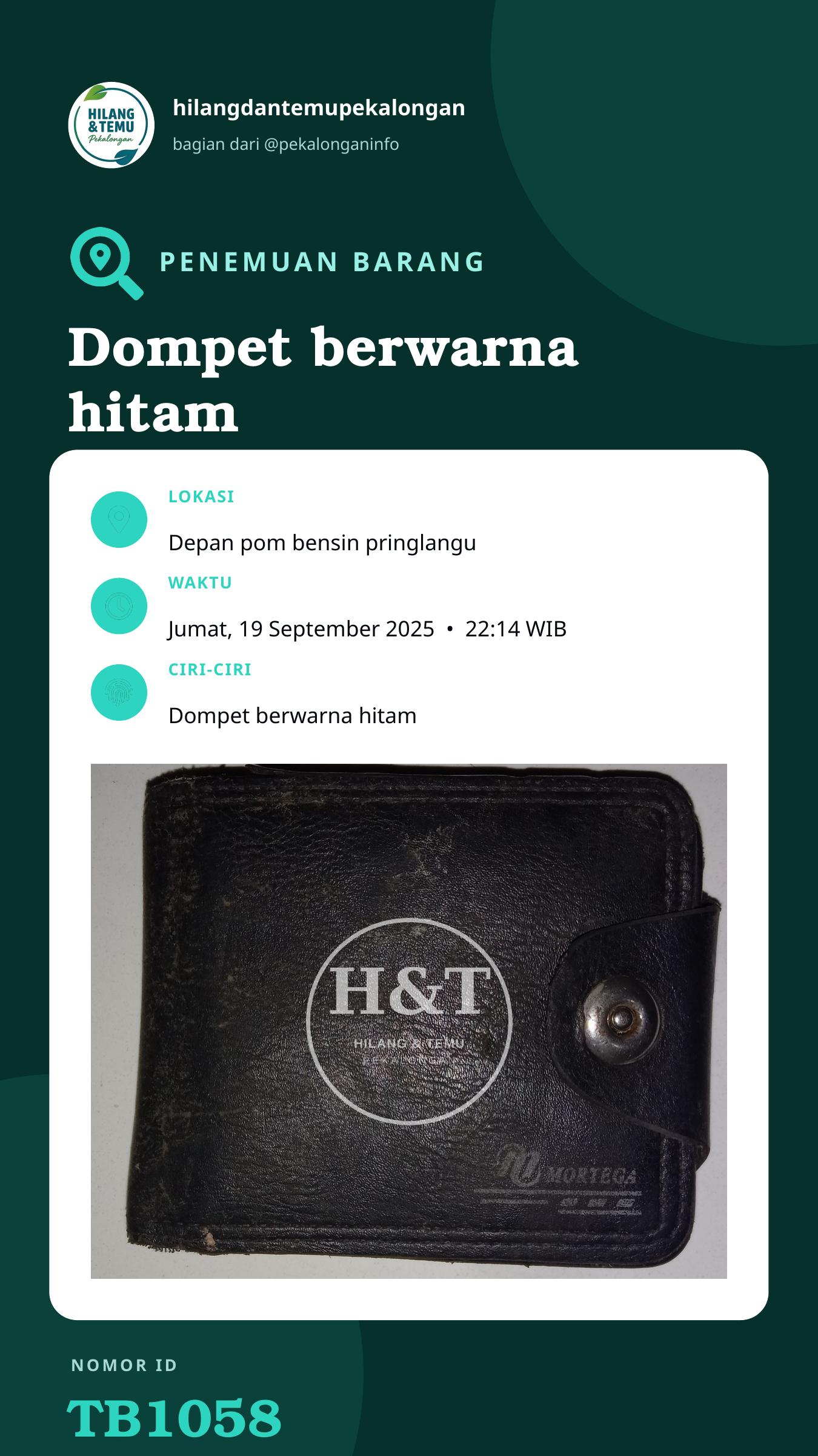 Story 9:16 laporan Dompet berwarna hitam
