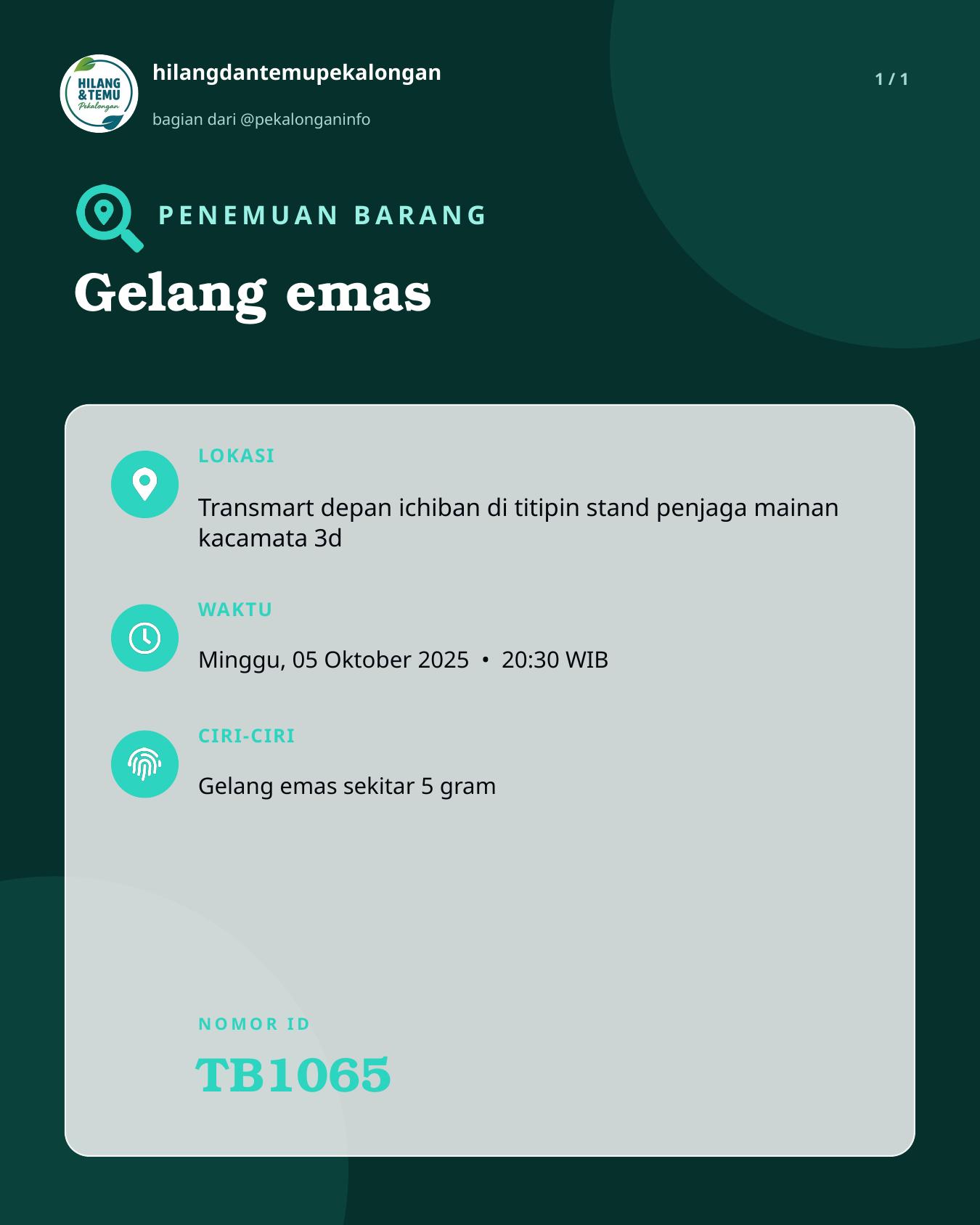 Slide laporan Gelang emas (TB1065)