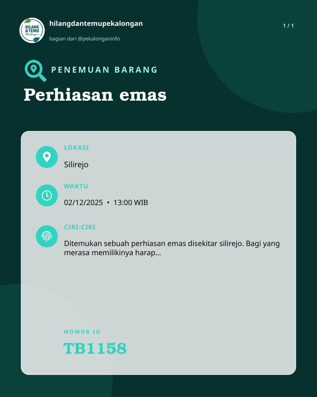 Slide laporan Perhiasan emas (TB1158)