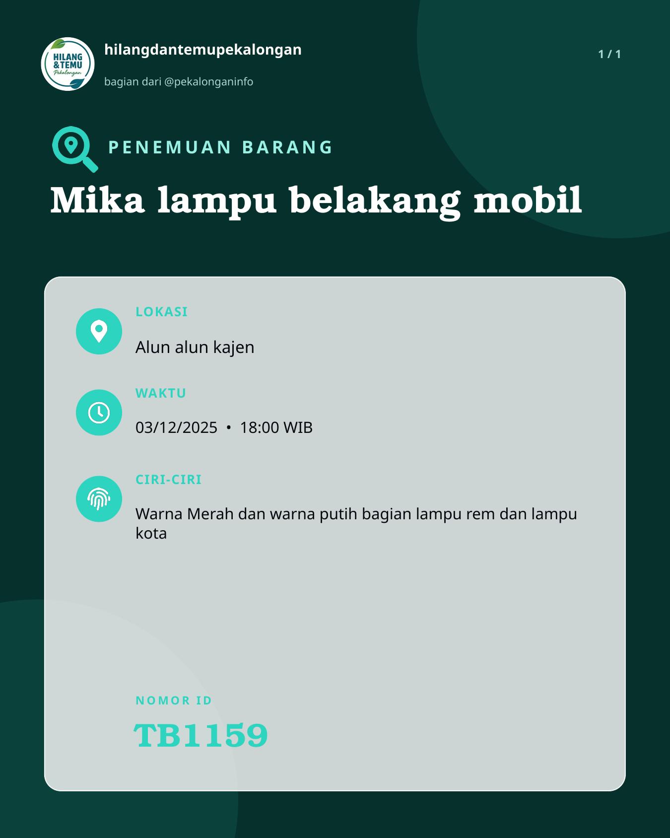 Slide laporan Mika lampu belakang mobil (TB1159)