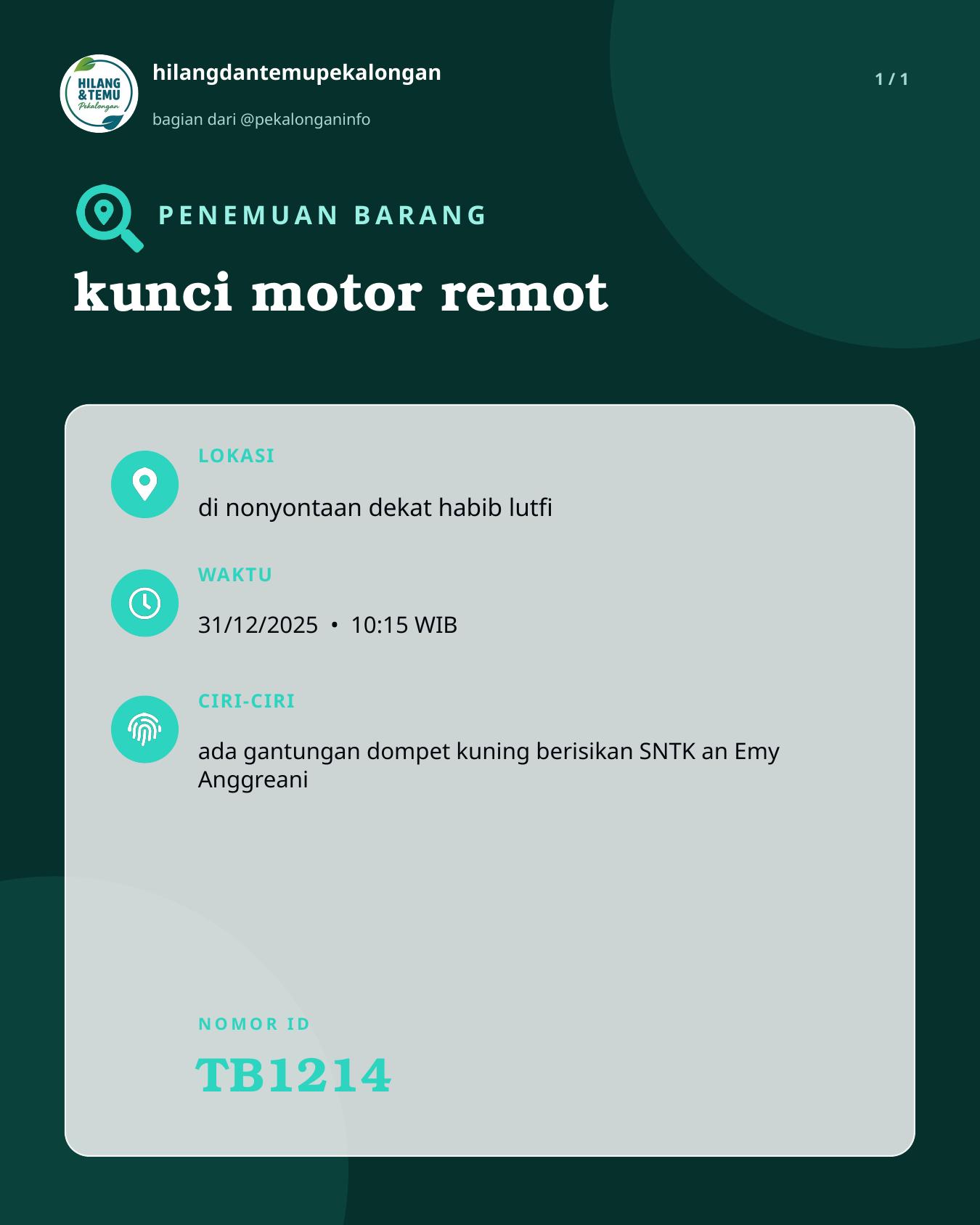 Slide laporan kunci motor remot (TB1214)