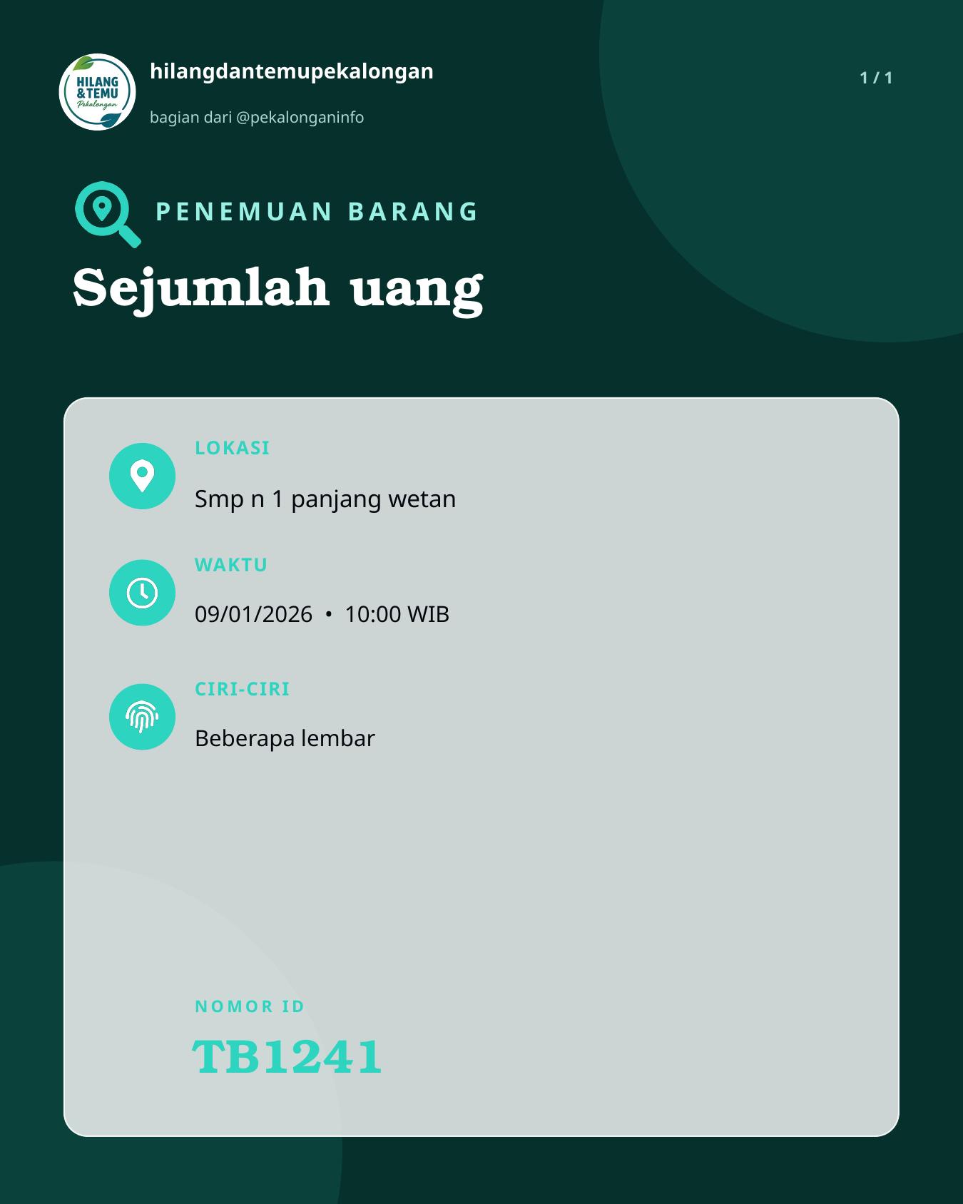 Slide laporan Sejumlah uang (TB1241)