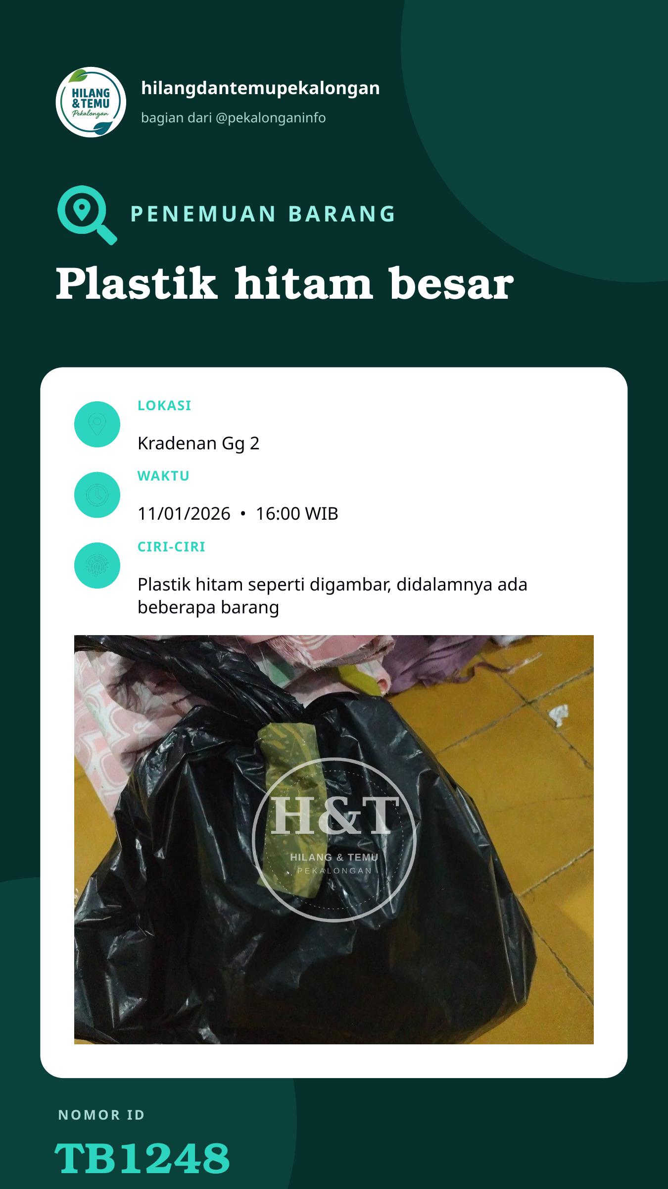 Story 9:16 laporan Plastik hitam besar