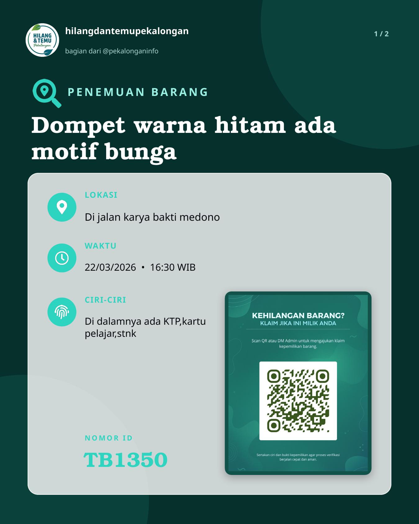 Slide 1 laporan Dompet warna hitam ada motif bunga