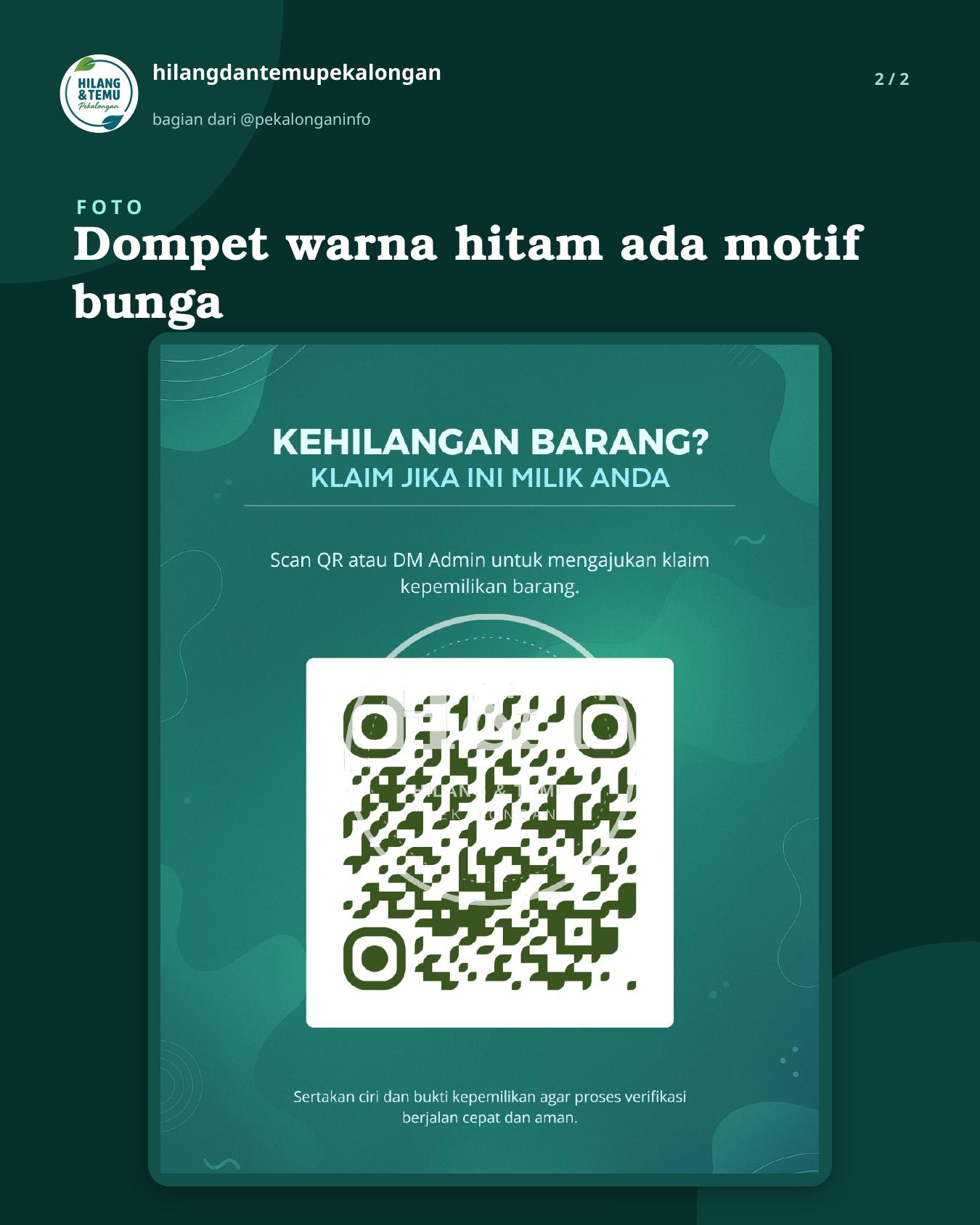 Slide 2 laporan Dompet warna hitam ada motif bunga