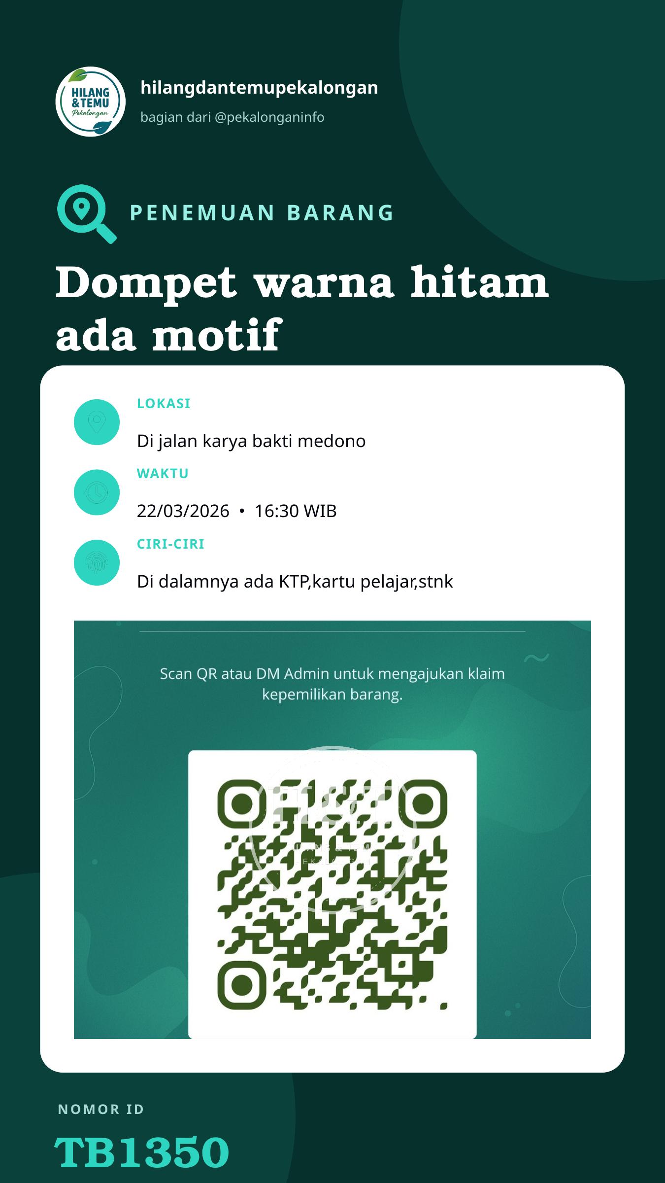 Story 9:16 laporan Dompet warna hitam ada motif bunga
