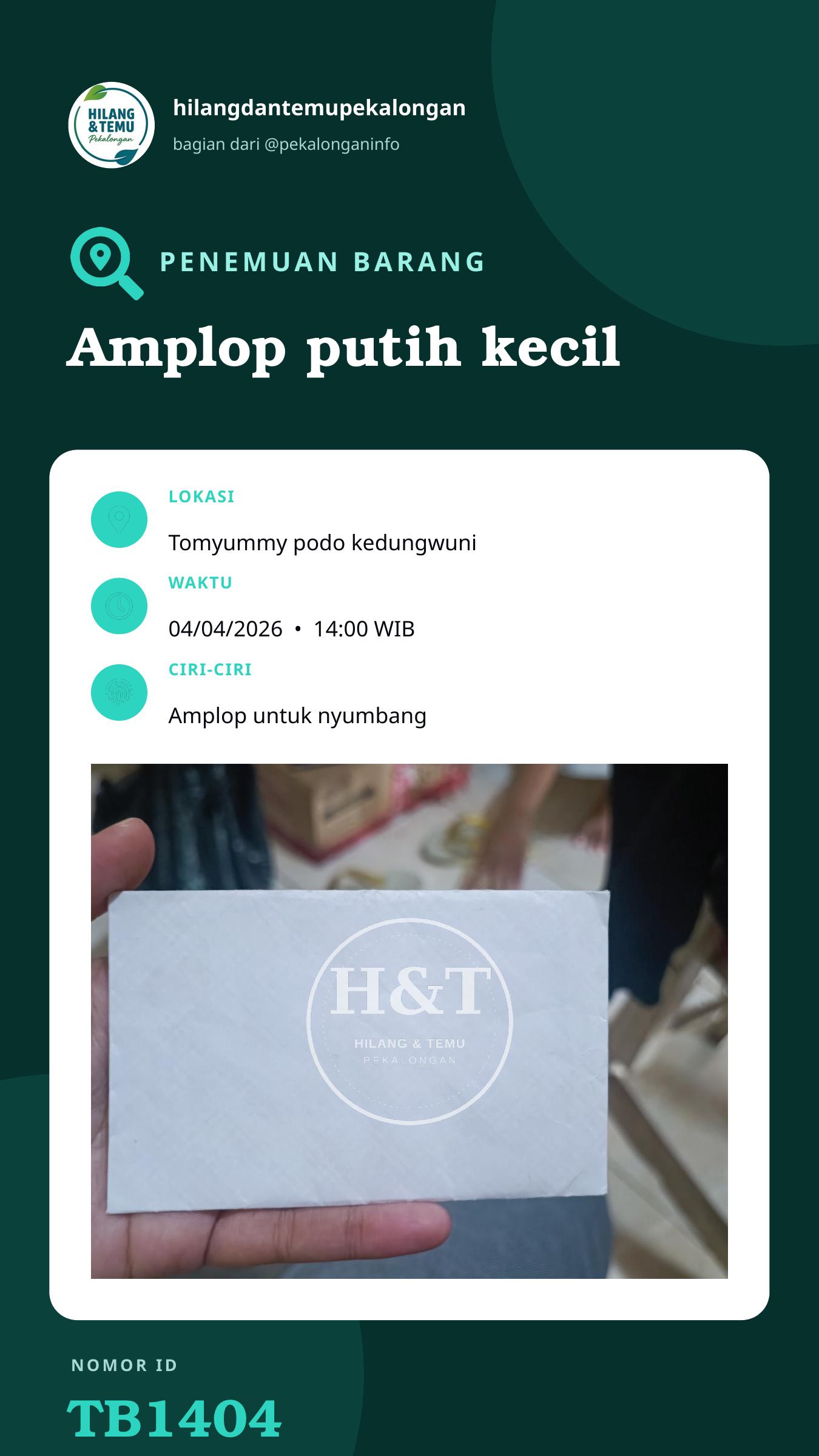 Story 9:16 laporan Amplop putih kecil