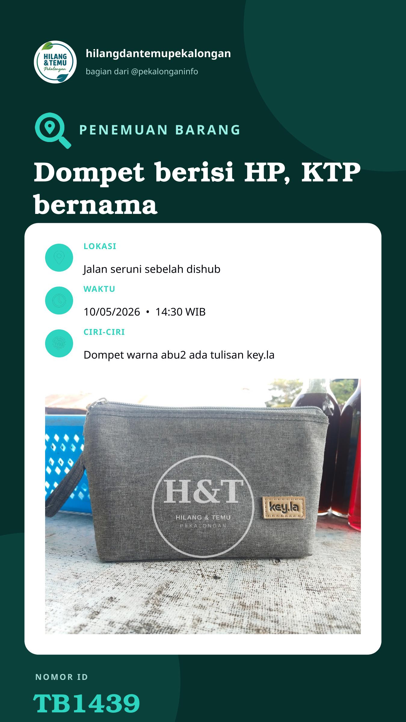 Story 9:16 laporan Dompet berisi HP, KTP bernama INDRAWATI, ATM dan UANG TUNAI