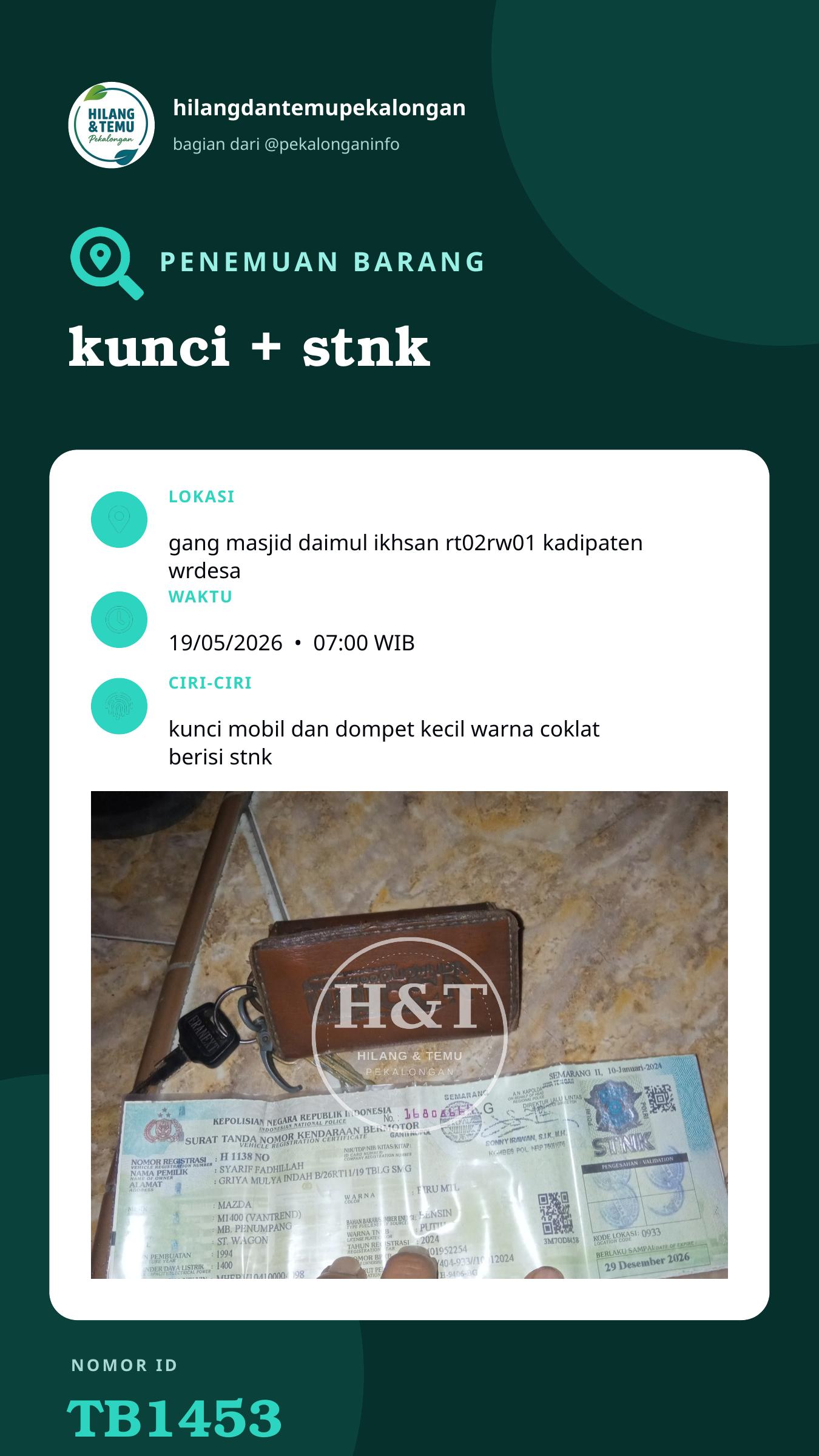 Story 9:16 laporan kunci + stnk