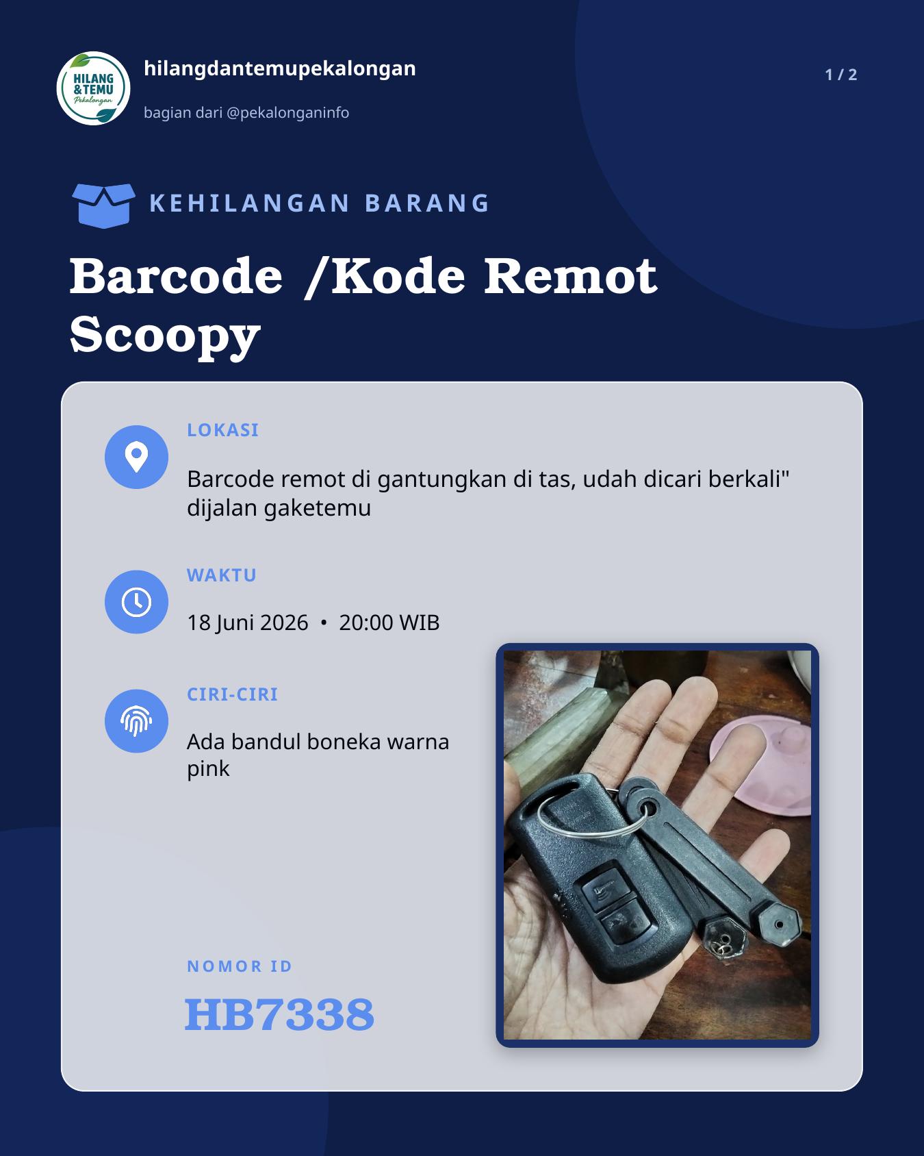 Slide laporan Barcode /Kode Remot Scoopy (HB7338)