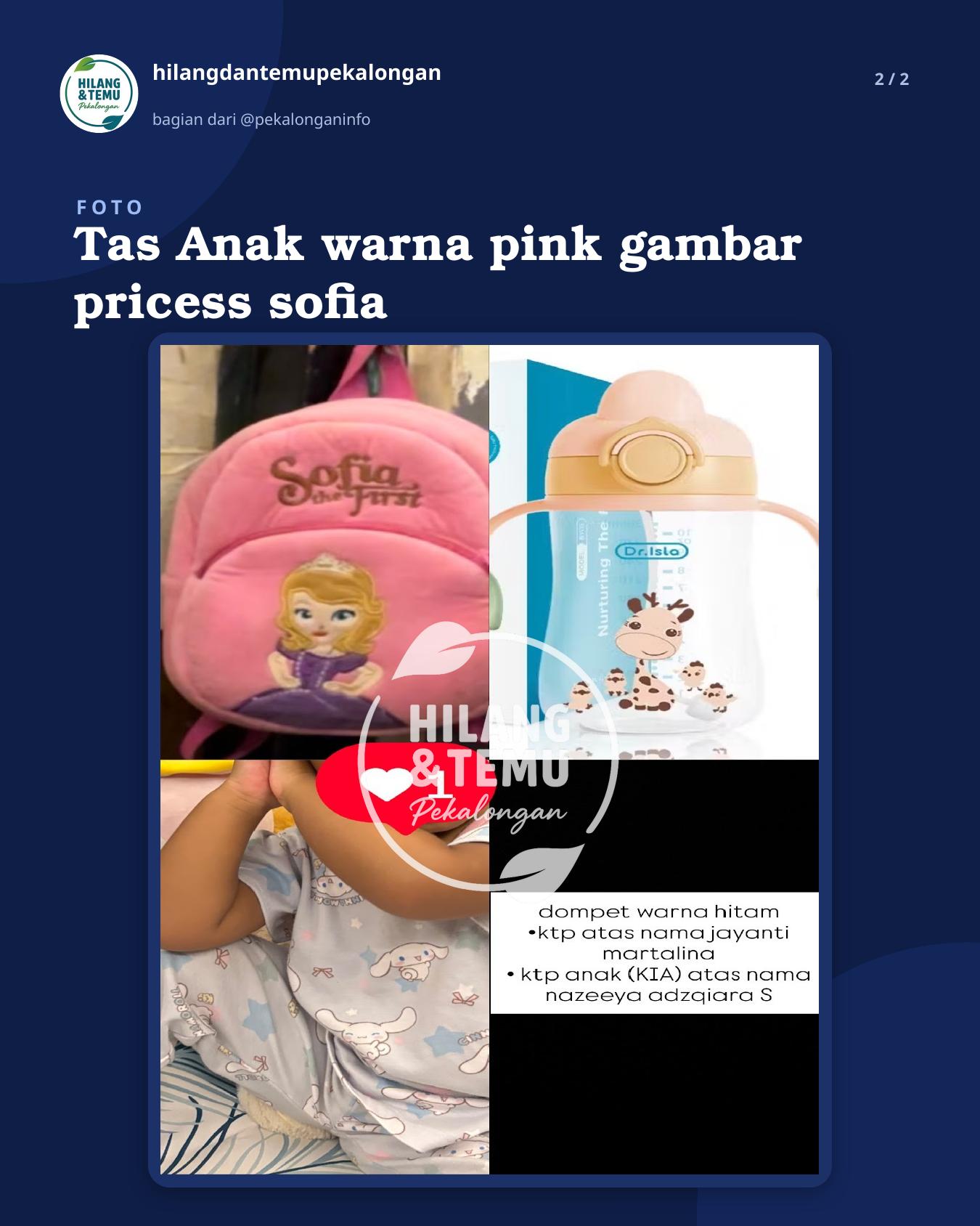 Slide 2 laporan Tas Anak warna pink gambar pricess sofia