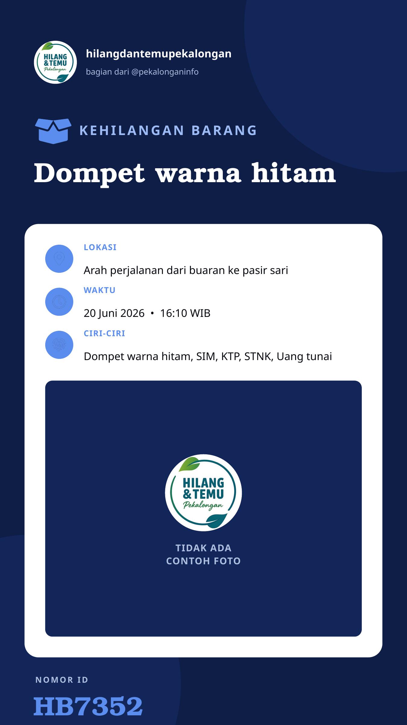 Story 9:16 laporan Dompet warna hitam