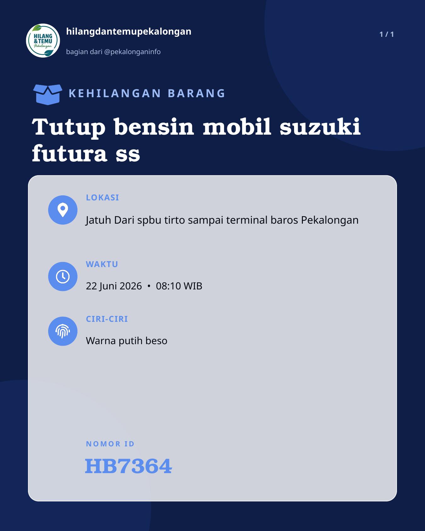 Slide laporan Tutup bensin mobil suzuki futura ss (HB7364)