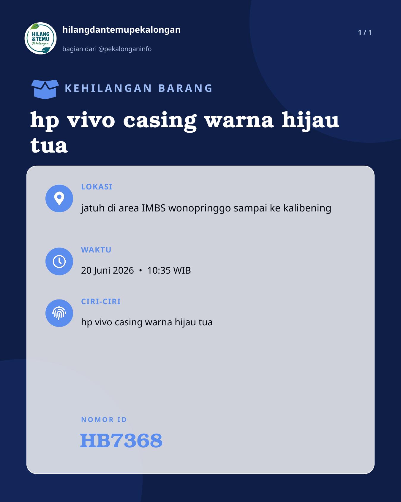 Slide laporan hp vivo casing warna hijau tua (HB7368)