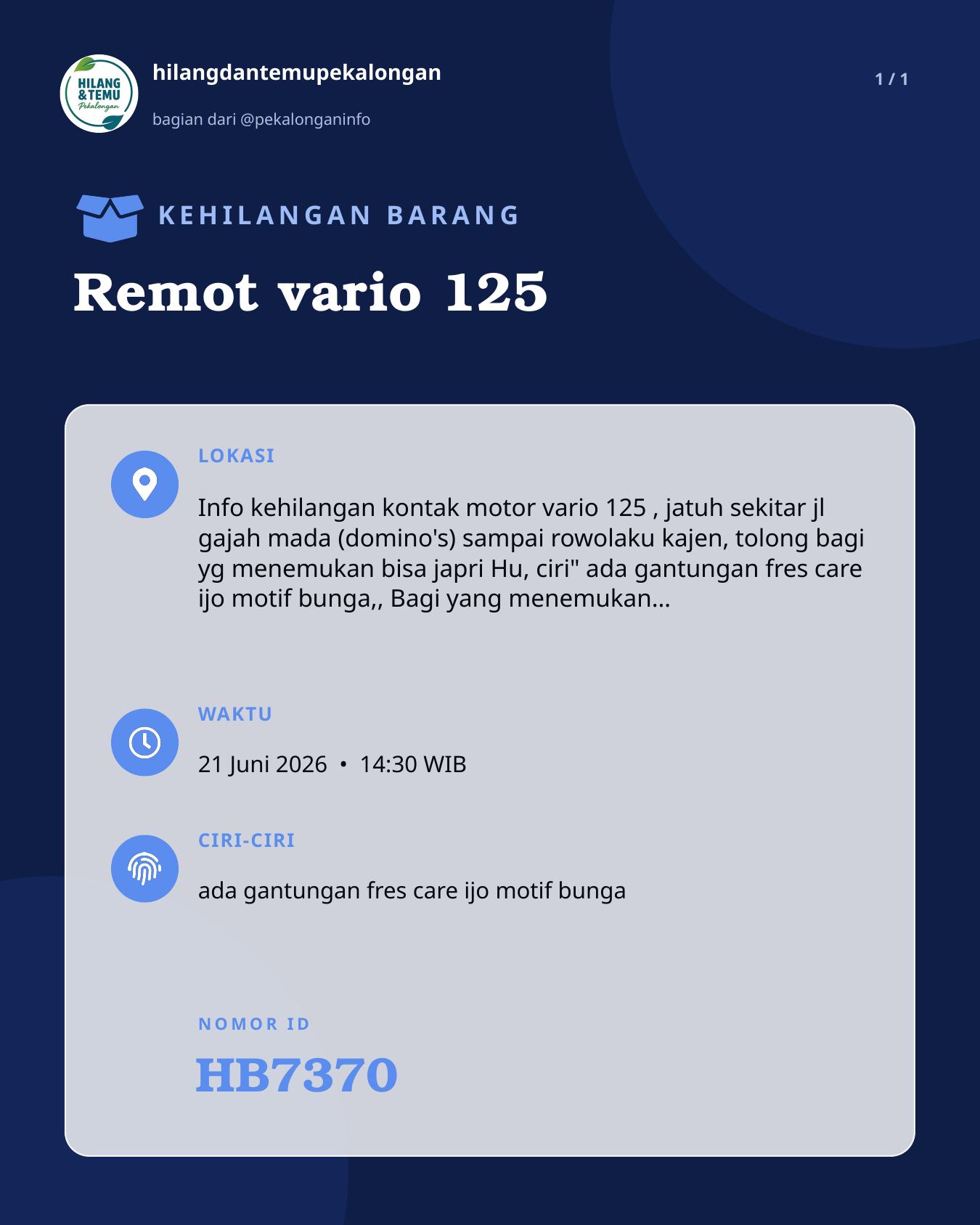 Slide laporan Remot vario 125 (HB7370)