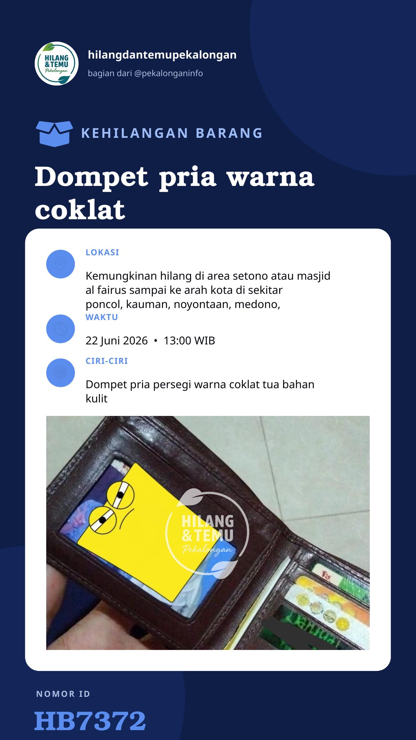 Story 9:16 laporan Dompet pria warna coklat