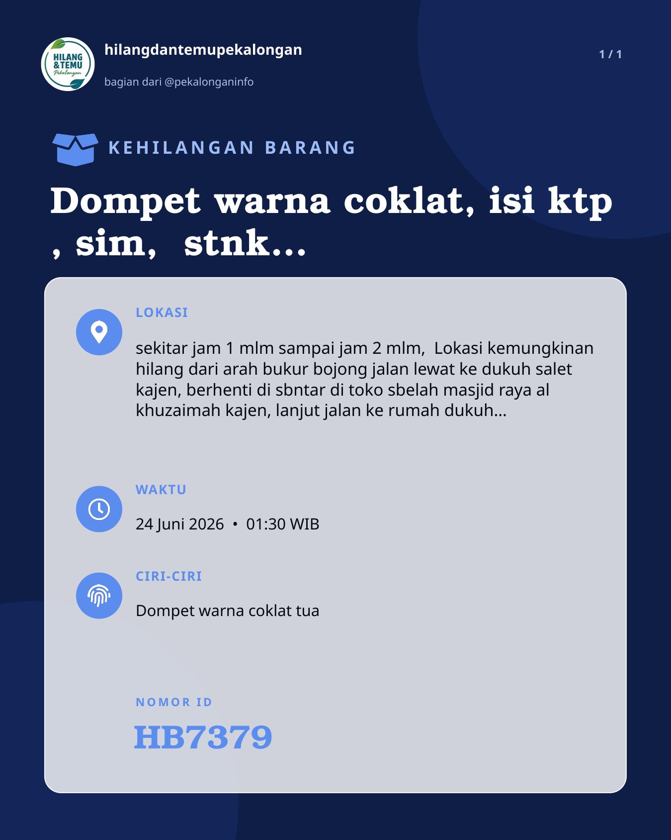 Slide laporan Dompet warna coklat, isi ktp , sim,  stnk , atm bri dll. (HB7379)