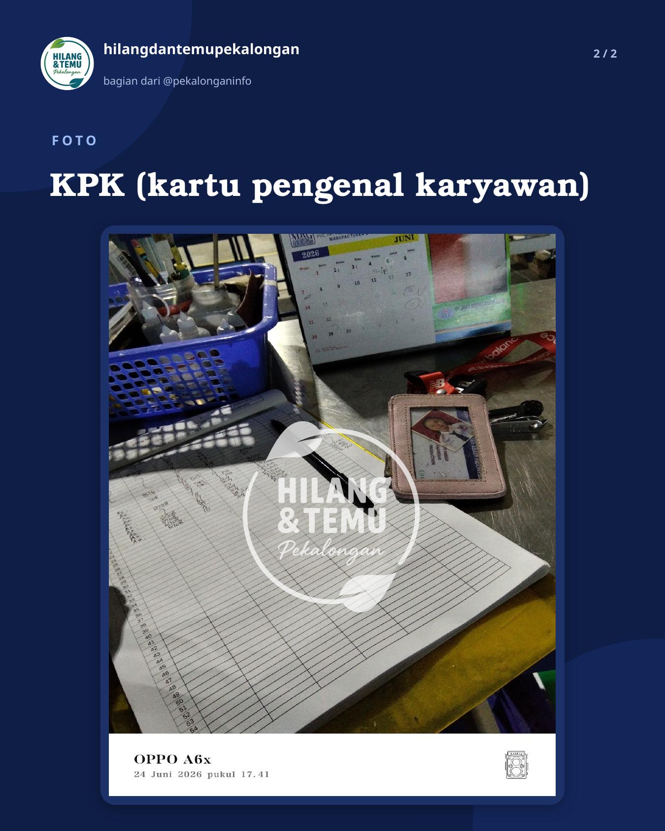 Slide 2 laporan KPK (kartu pengenal karyawan)