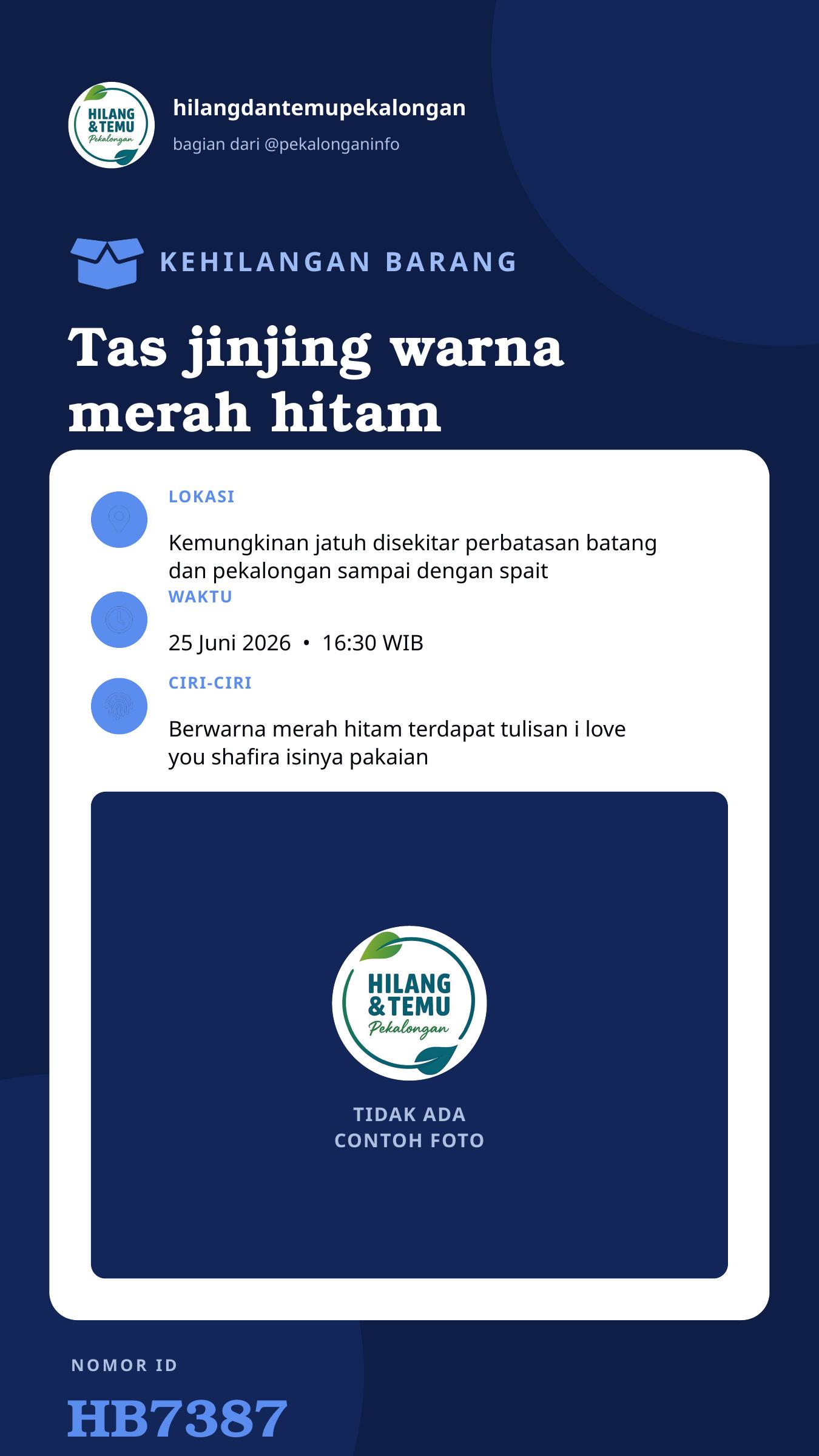 Story 9:16 laporan Tas jinjing warna merah hitam terdapat tulisan i love you shafira
