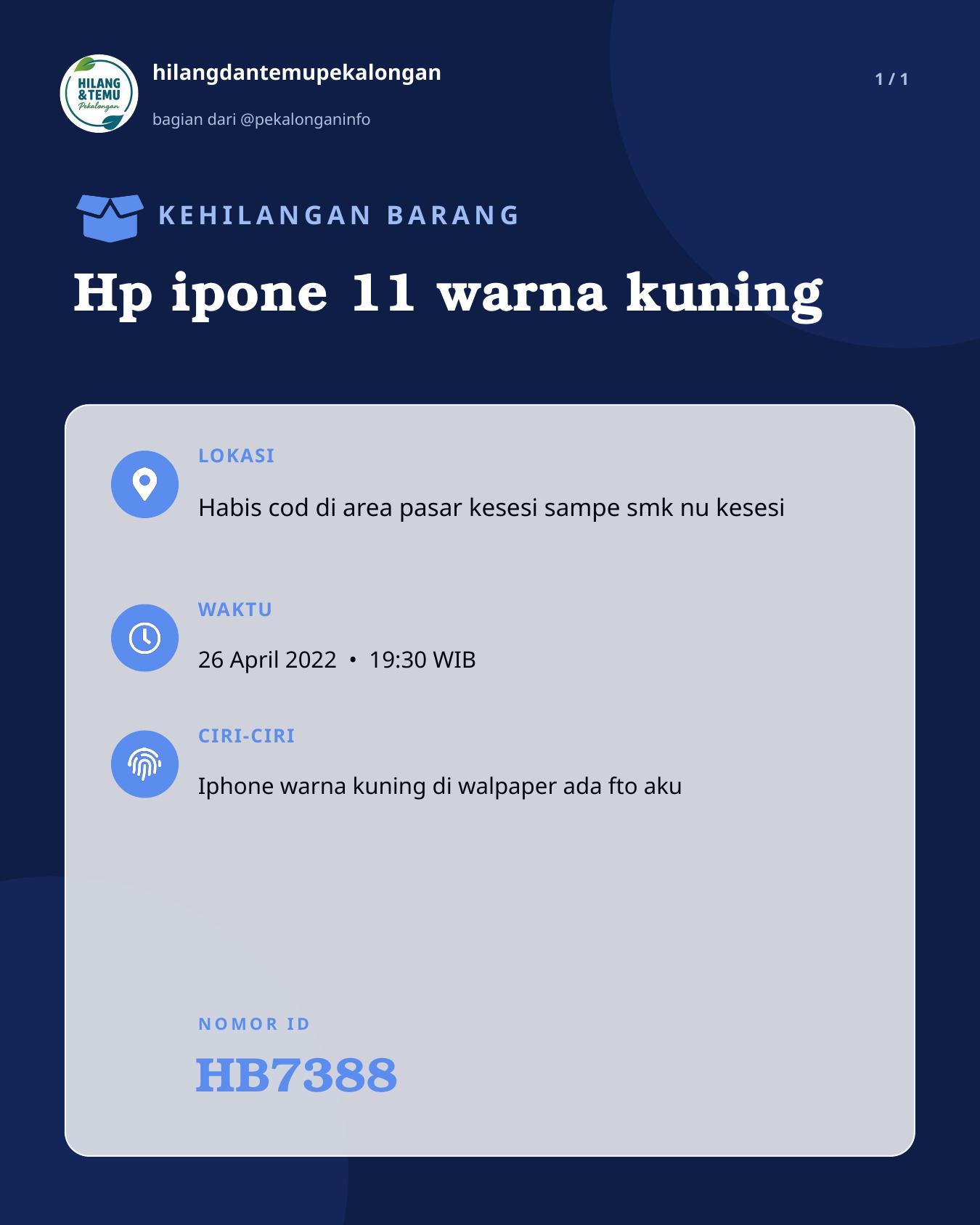 Slide laporan Hp ipone 11 warna kuning (HB7388)