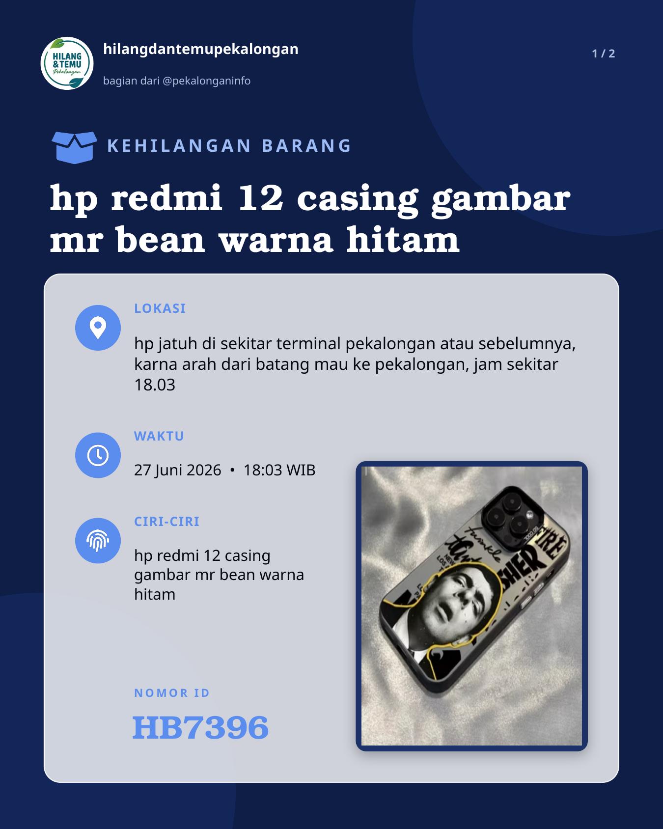 Slide laporan hp redmi 12 casing gambar mr bean warna hitam (HB7396)