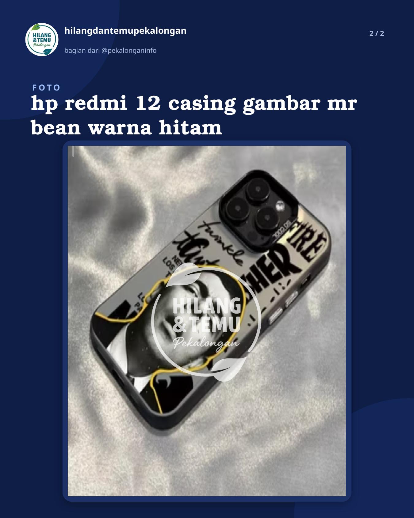 Slide 2 laporan hp redmi 12 casing gambar mr bean warna hitam
