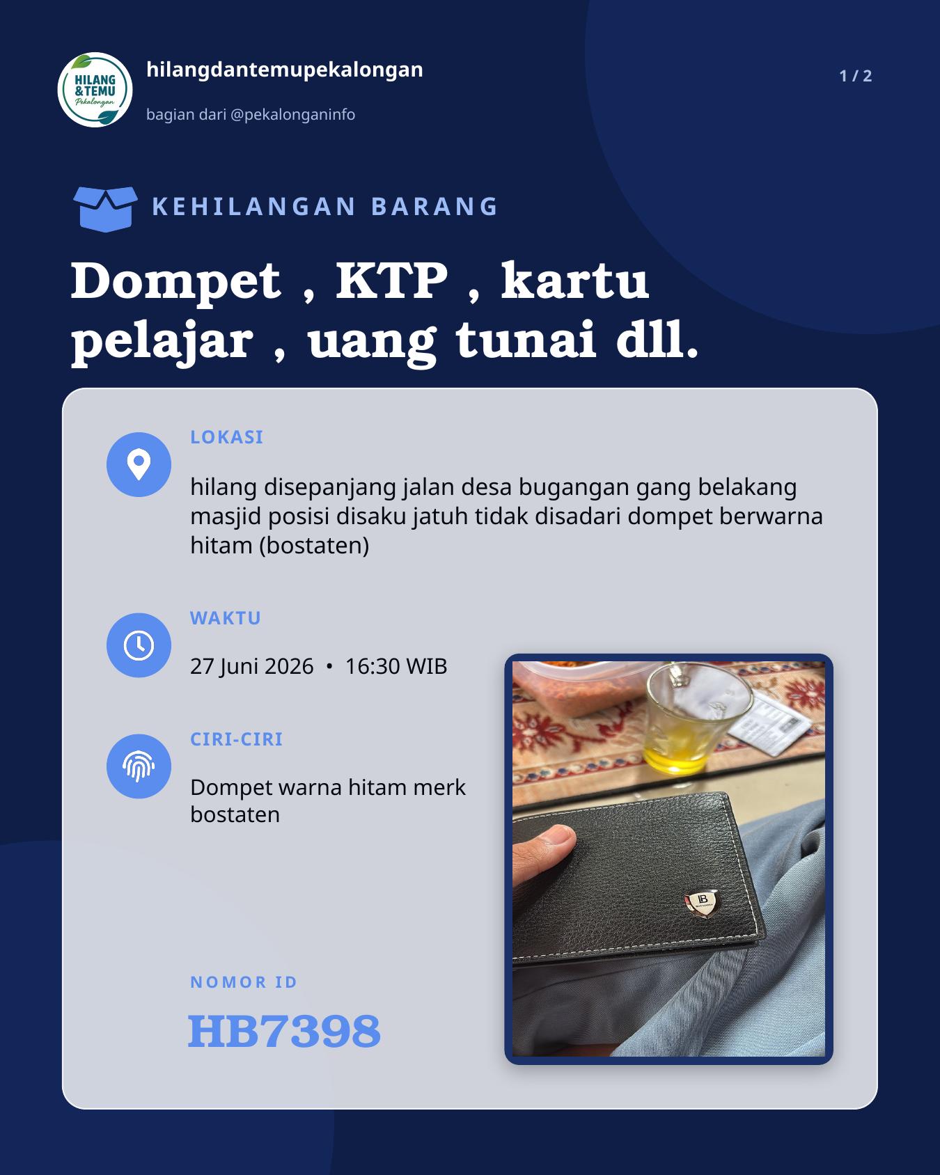 Slide laporan Dompet , KTP , kartu pelajar , uang tunai dll. (HB7398)
