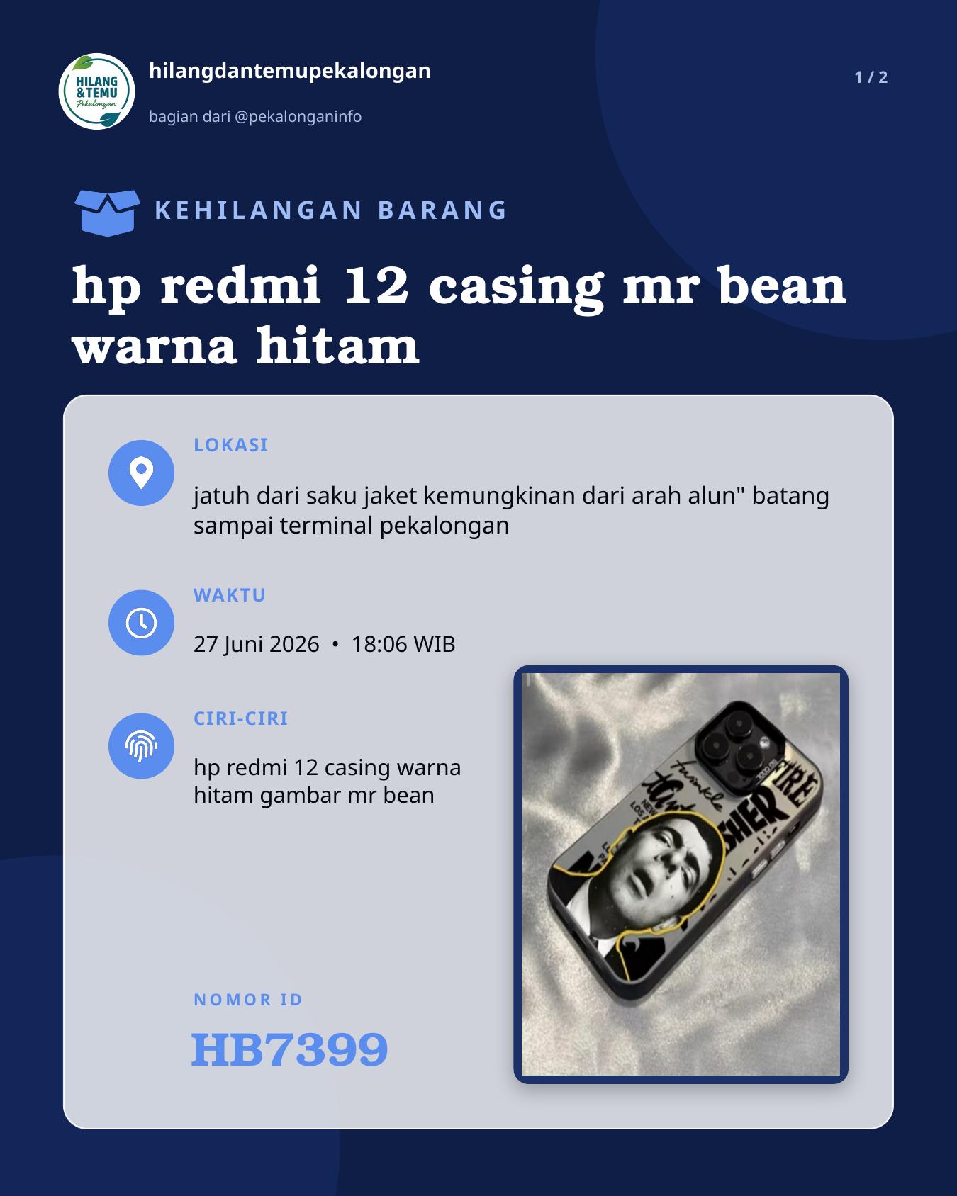 Slide laporan hp redmi 12 casing mr bean warna hitam (HB7399)