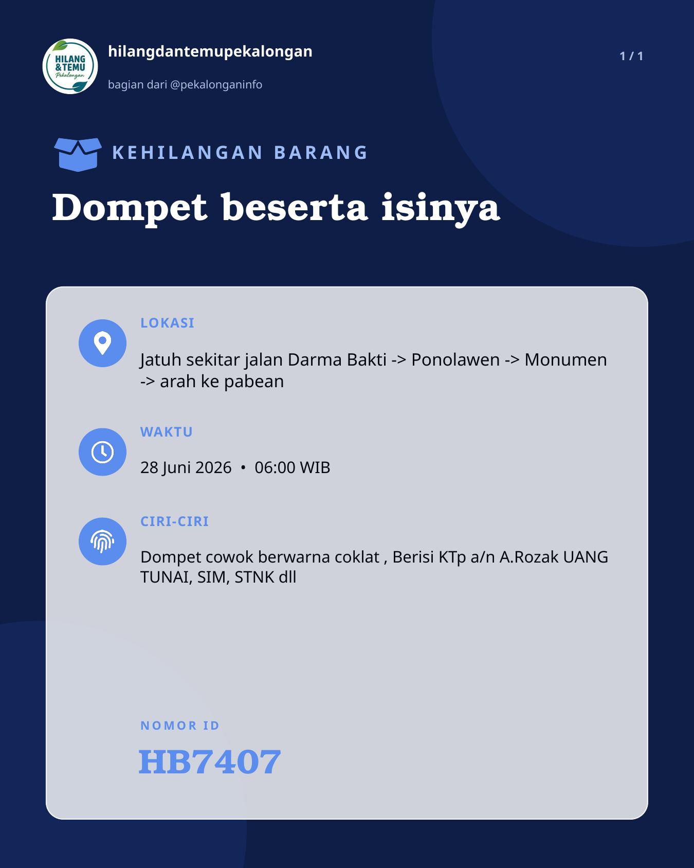 Slide laporan Dompet beserta isinya (HB7407)