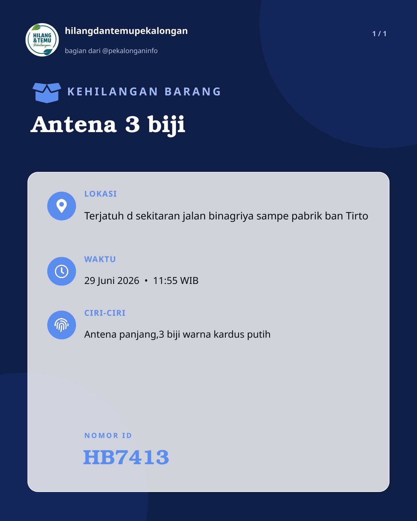Slide laporan Antena 3 biji (HB7413)