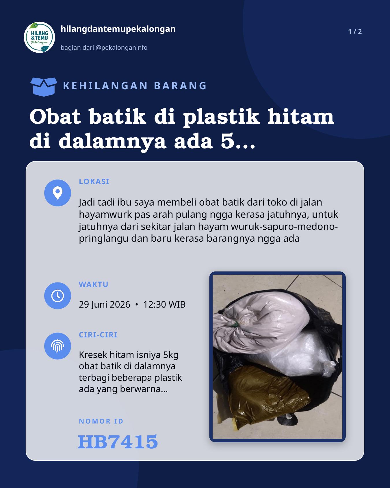 Slide laporan Obat batik di plastik hitam di dalamnya ada 5 kg yng terpisah jenisnyaa (HB7415)