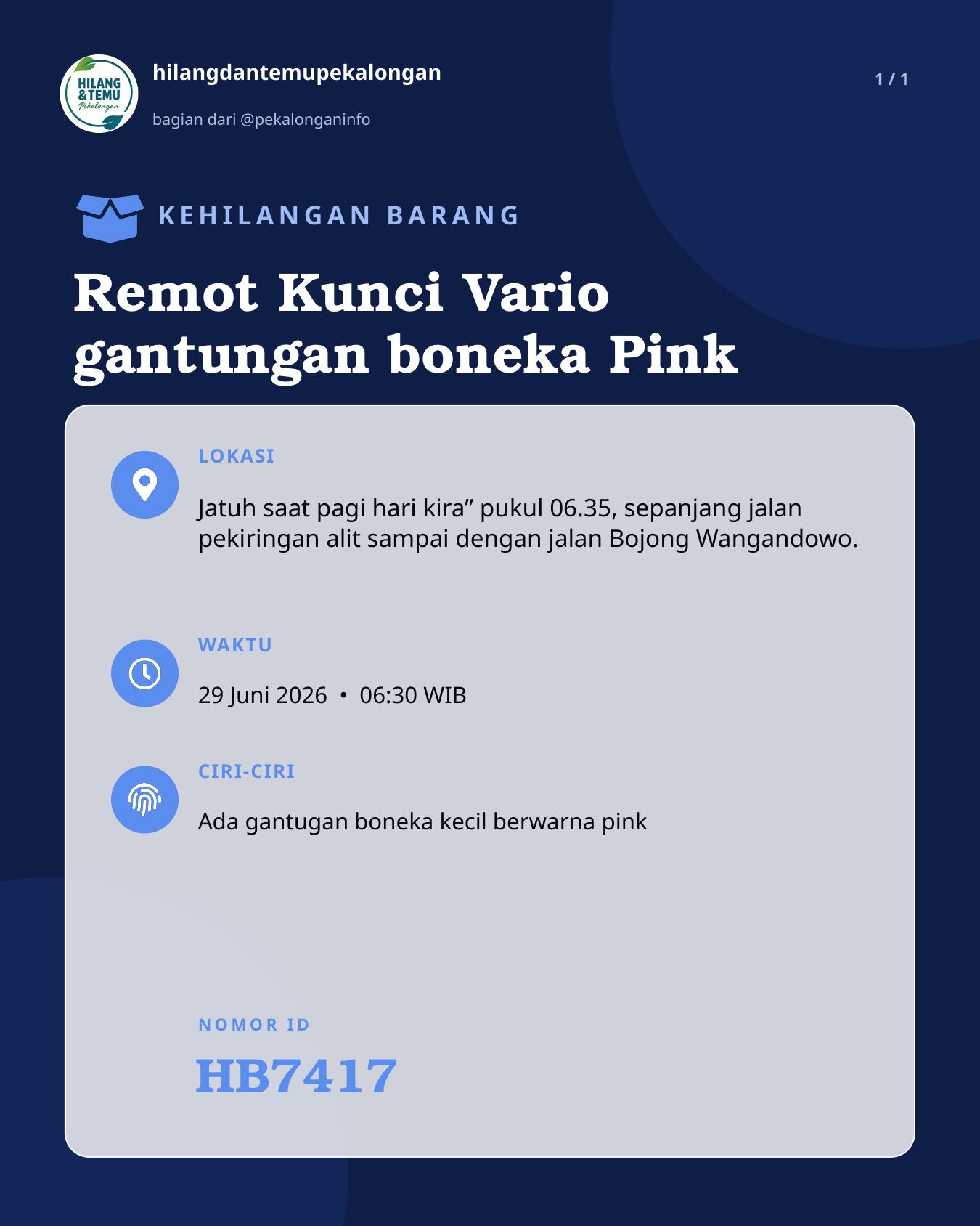Slide laporan Remot Kunci Vario gantungan boneka Pink (HB7417)