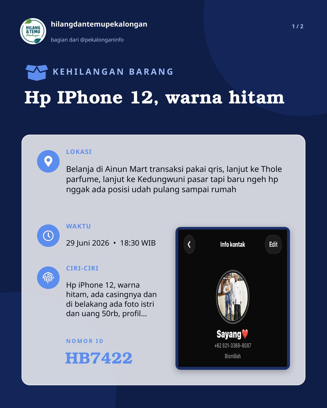 Slide laporan Hp IPhone 12, warna hitam (HB7422)