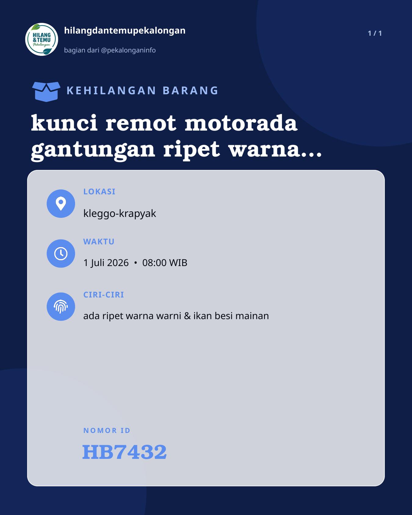Slide laporan kunci remot motorada gantungan ripet warna warninya (HB7432)