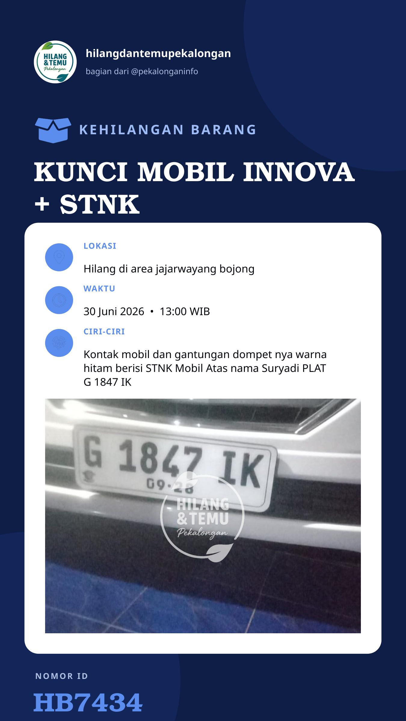 Story 9:16 laporan KUNCI MOBIL INNOVA + STNK