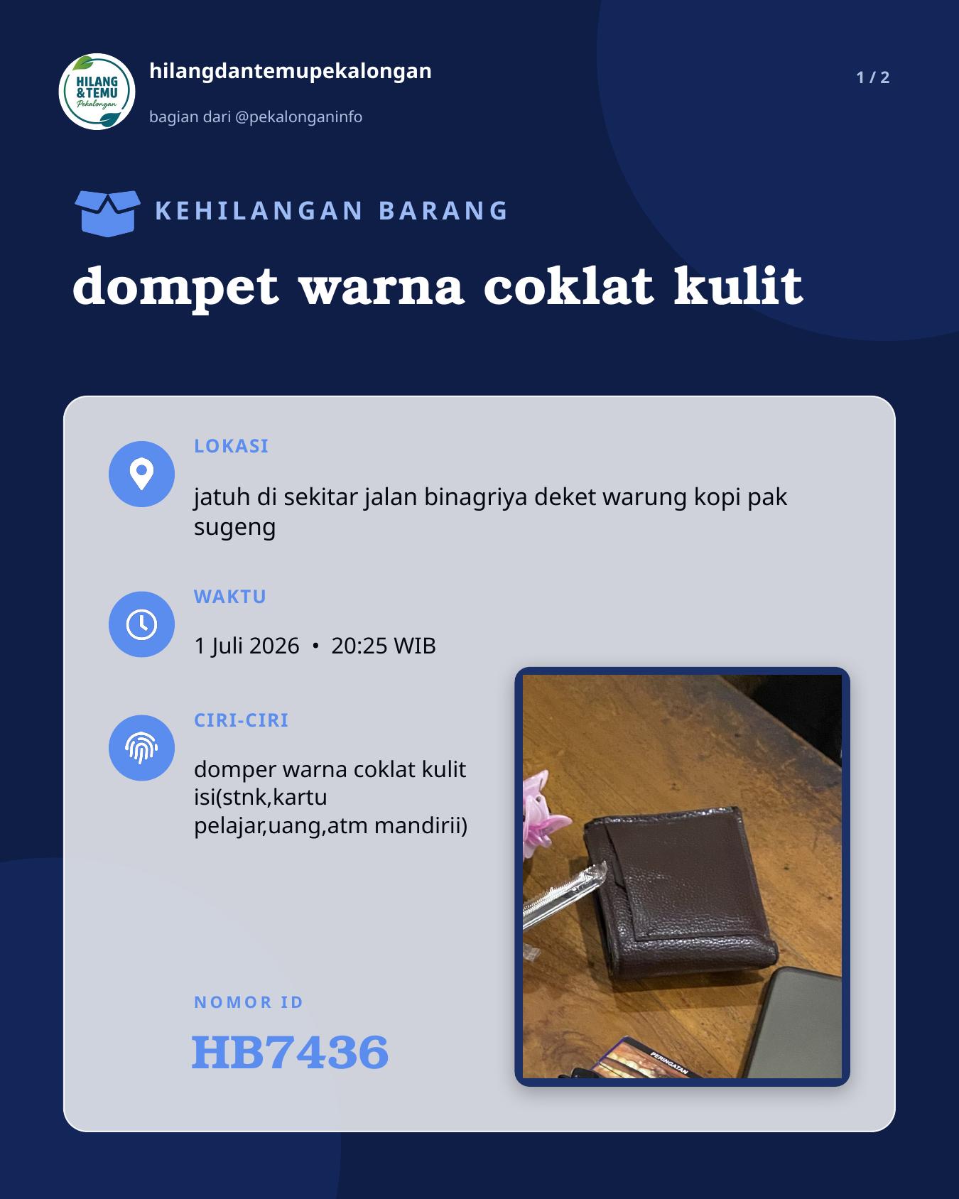 Slide laporan dompet warna coklat kulit (HB7436)