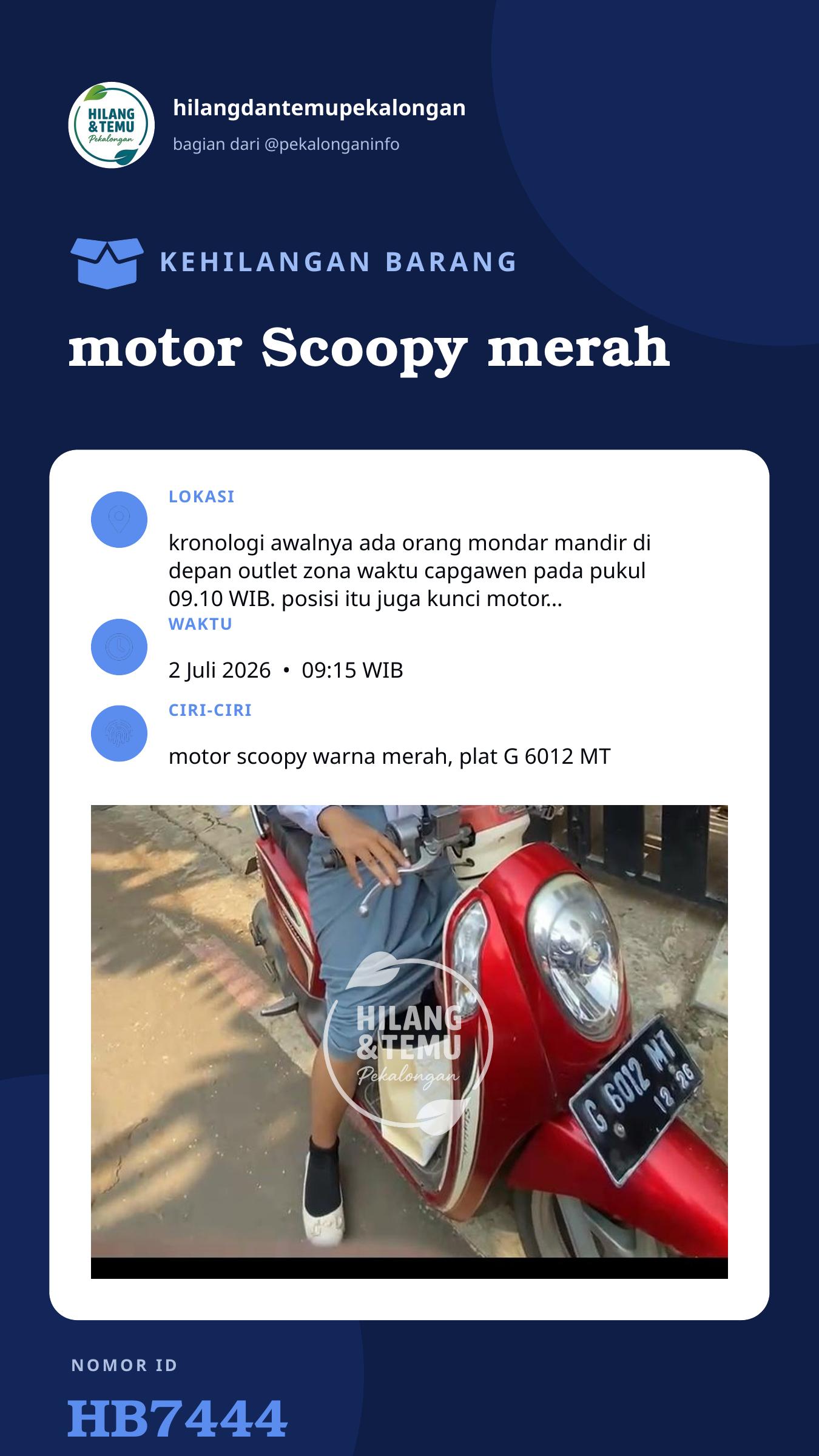Story 9:16 laporan motor Scoopy merah