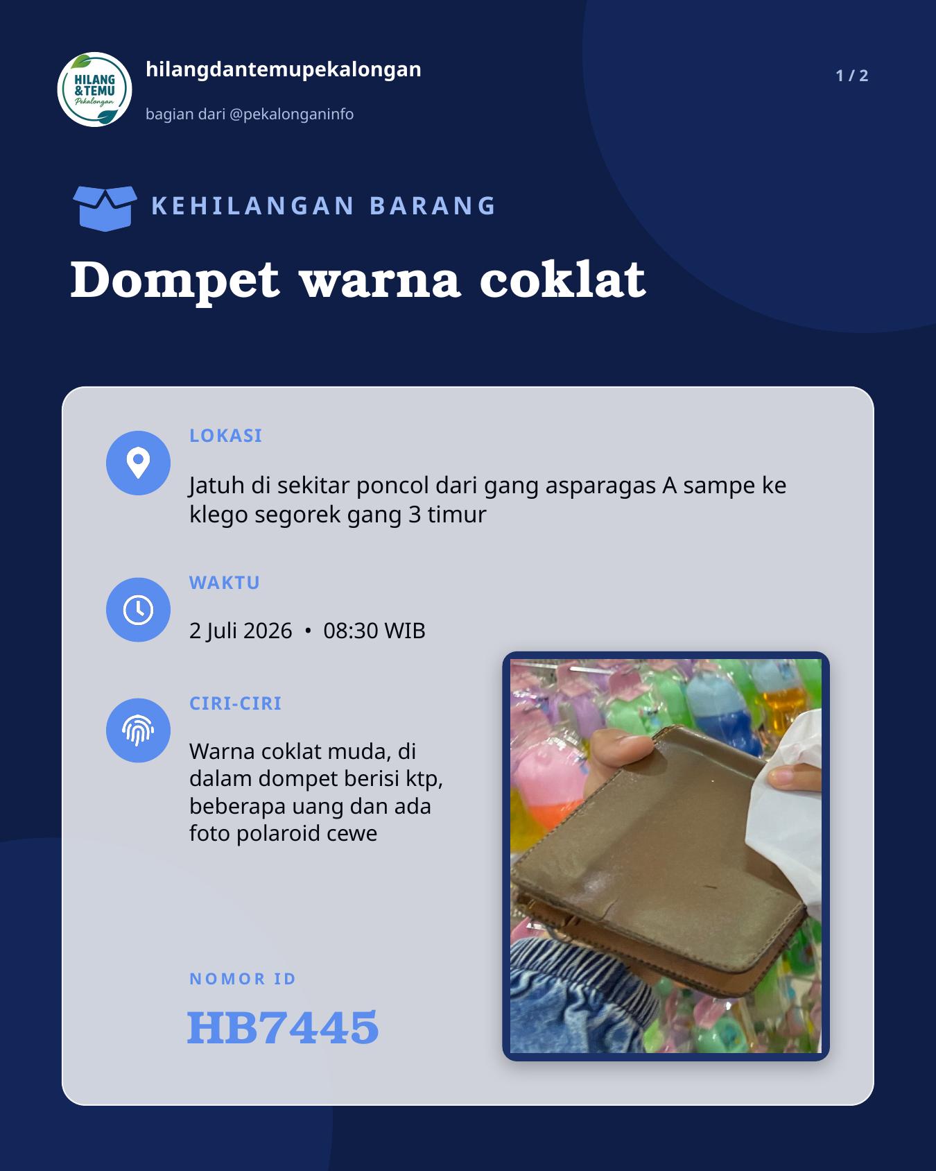 Slide laporan Dompet warna coklat (HB7445)