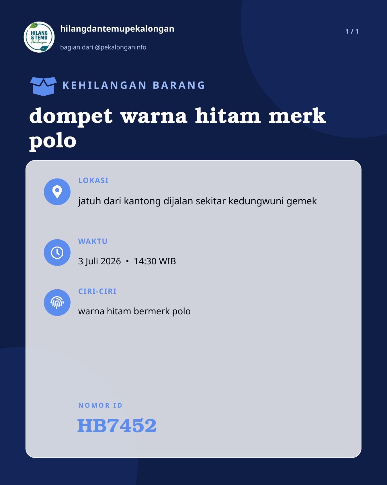 Slide laporan dompet warna hitam merk polo (HB7452)