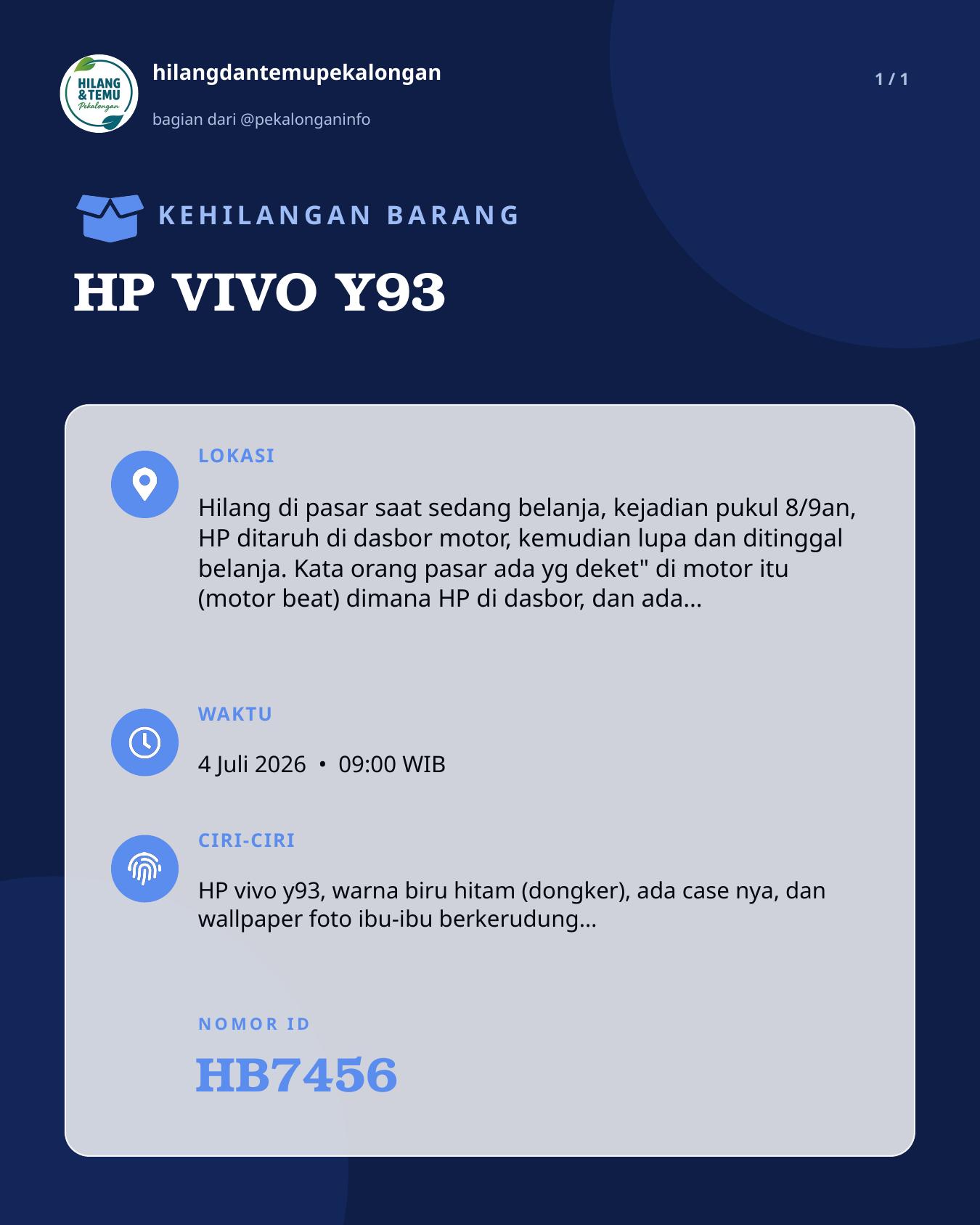 Slide laporan HP VIVO Y93 (HB7456)