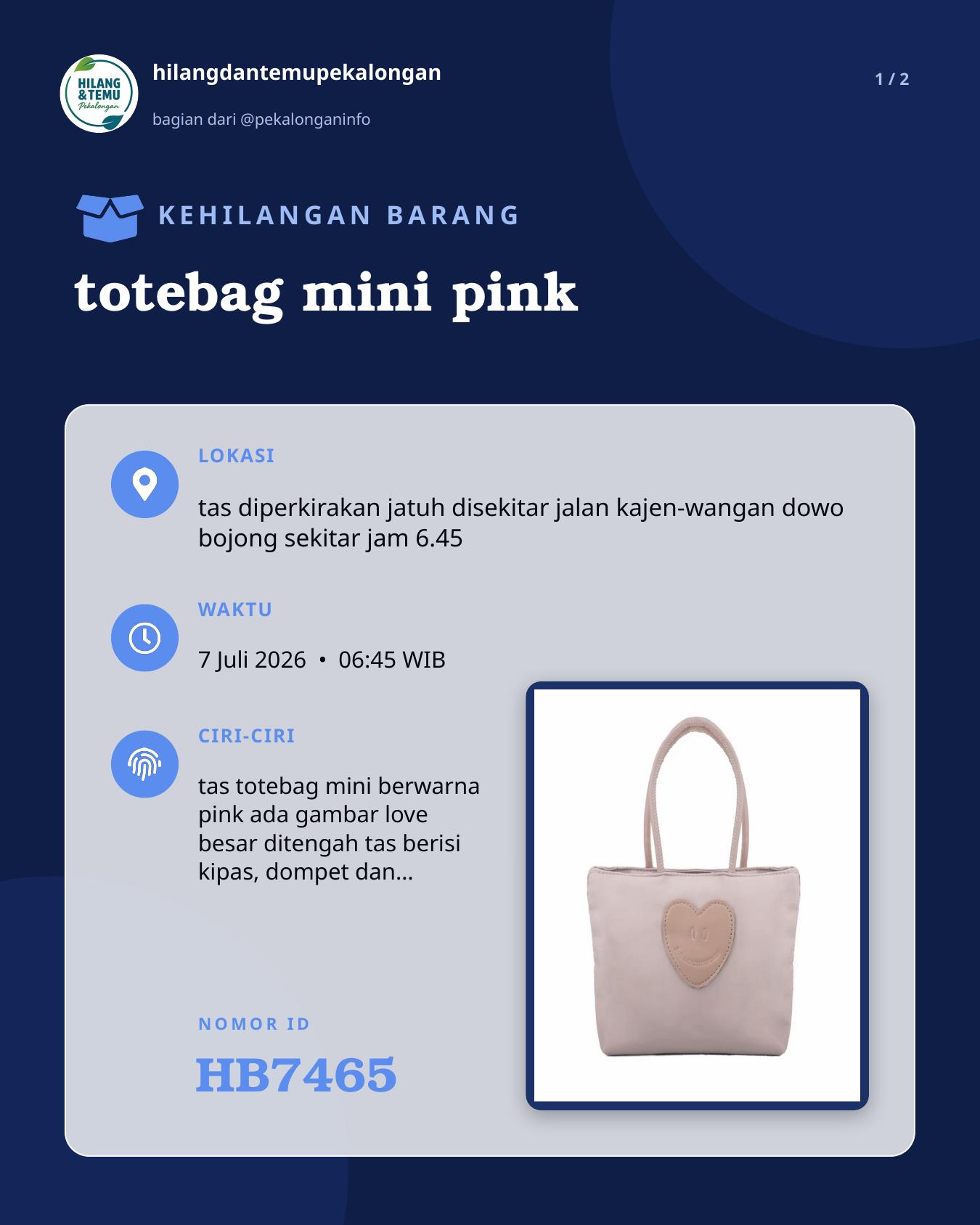 Slide laporan totebag mini pink (HB7465)