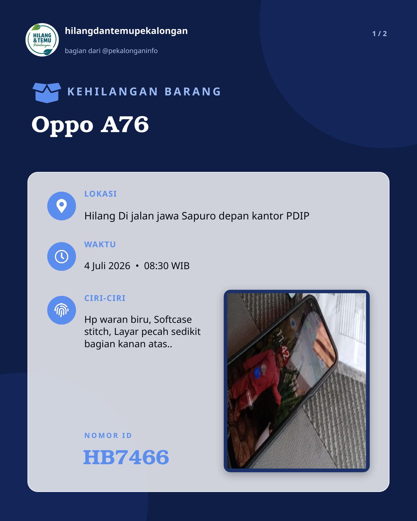 Slide laporan Oppo A76 (HB7466)