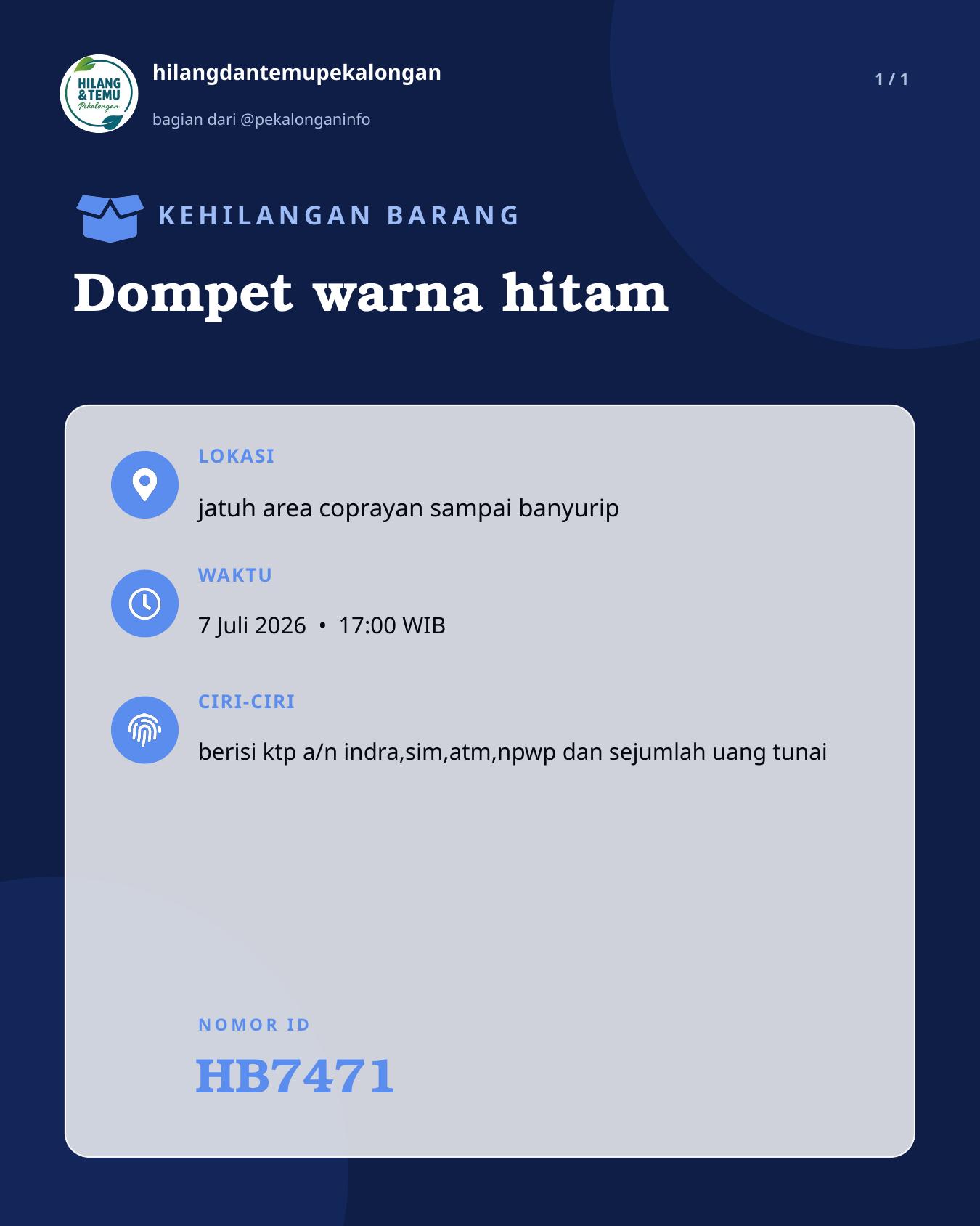 Slide laporan Dompet warna hitam (HB7471)