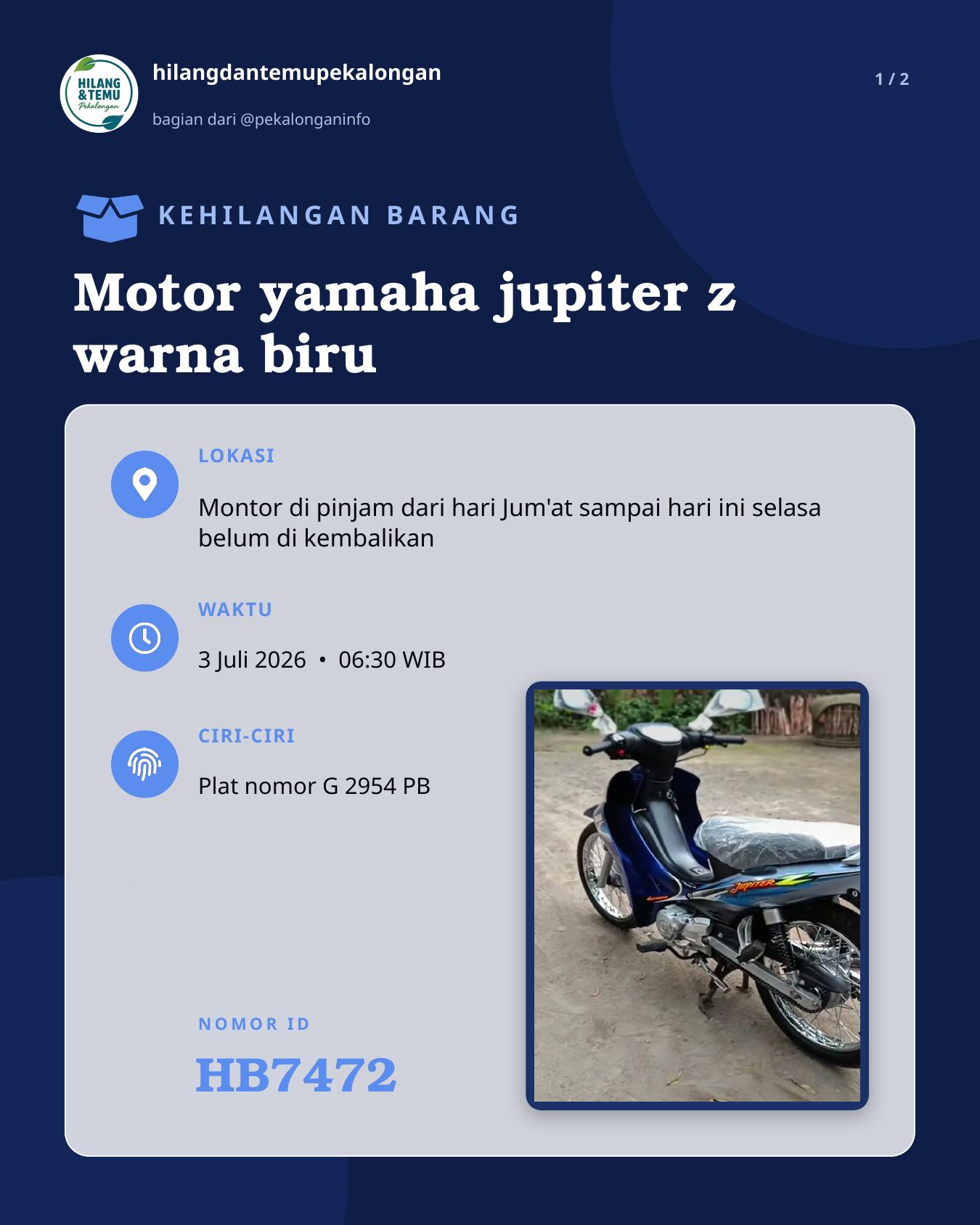 Slide laporan Motor yamaha jupiter z warna biru (HB7472)